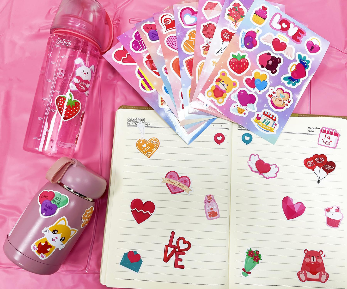 24 Sheets Valentine'S Day Stickers For Water Bottles Heart Stickers For Kids Valentine'S Day Gifts For Her Valentine'S Day School Activity Games Party Favors