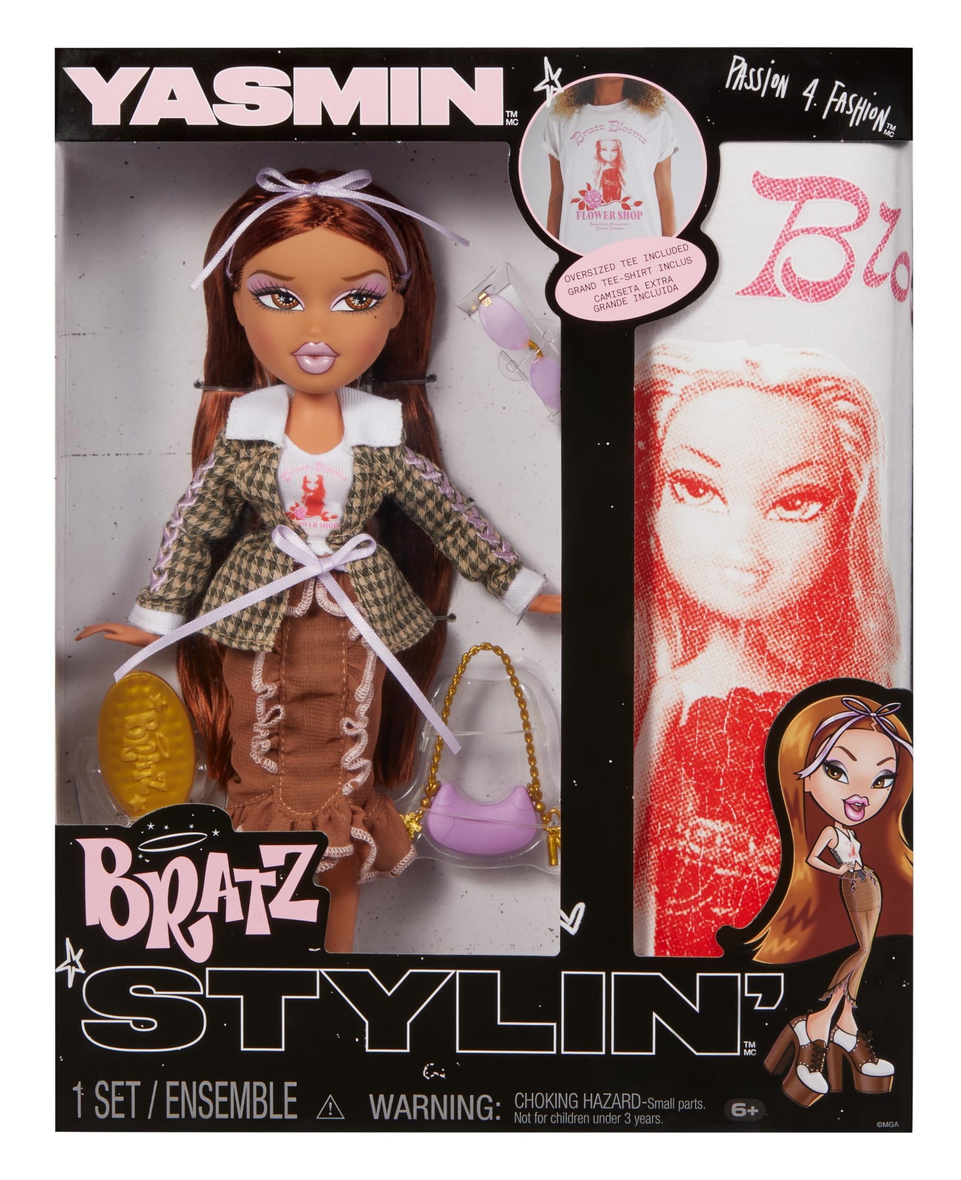 Bratz Stylin' Yasmin Fashion Doll With Customizable T-Shirt For You And Accessories