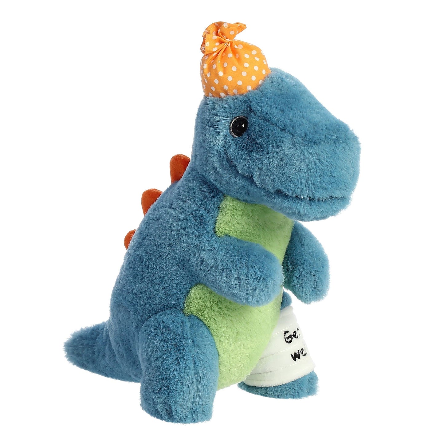 Aurora® Heartwarming Sentiment Get Well Dino Stuffed Animal - Emotional Connection - Personalized Gifting - Blue 11.5 Inches