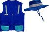 Dark Blue S/M Fits Youth Size 4-7 Combination Set Vest And Hat: 1 Blue Cargo Vest For Kids With Reflective Safety Straps & 1 Flo