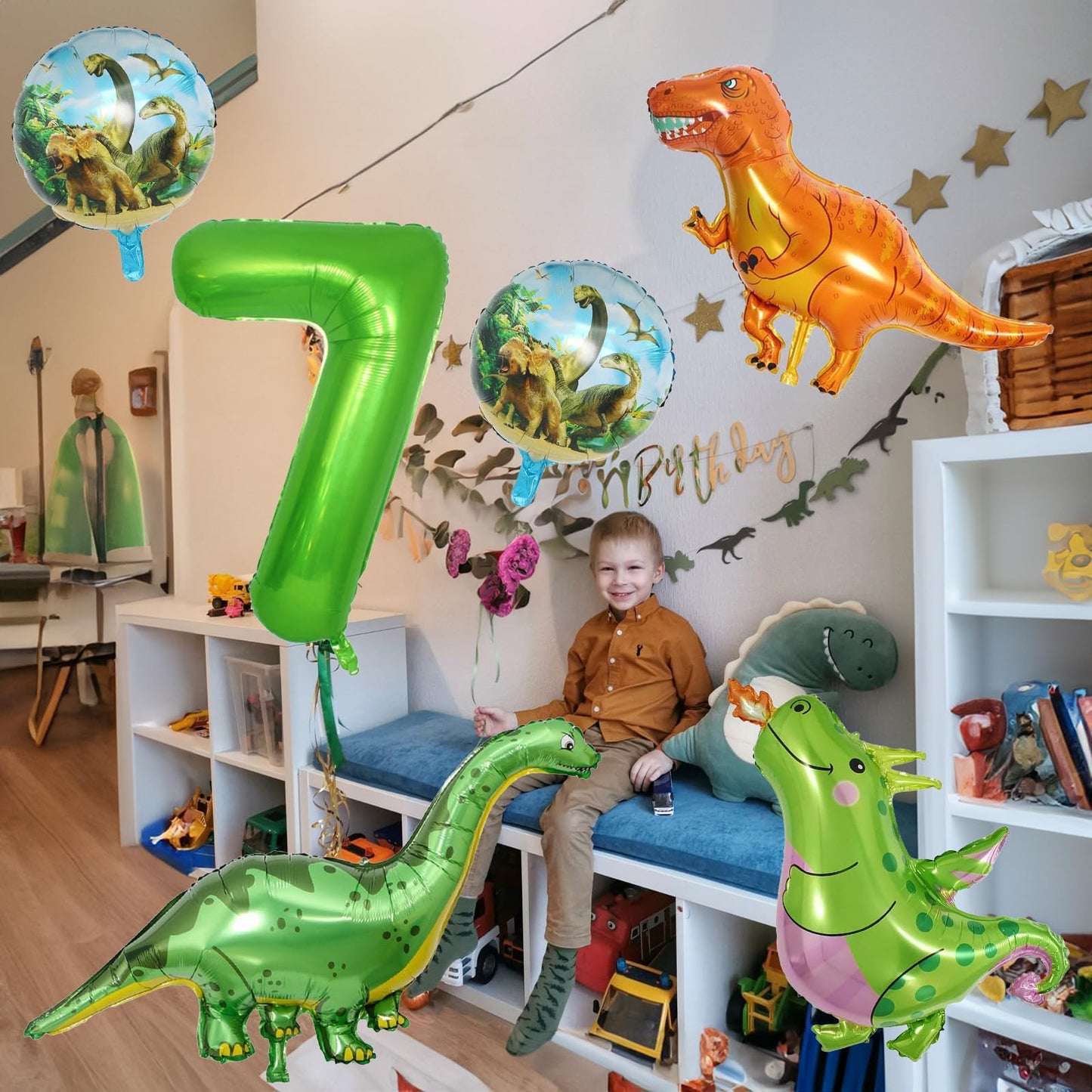 Dinosaur 7Th Birthday Decorations, Dinosaur Birthday Party Decorations With Giant Inflatable Dinosaur Balloons 40 Inch Helium Foil Mylar Number 7 Balloons For Dinosaur Theme Birthday Party Decorations