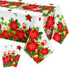 Newwiee 3 Pcs Christmas Poinsettia Tablecloths Red White Flower Plastic Table Covers 54 x 108 Inch Disposable Rectangle Xmas Tab