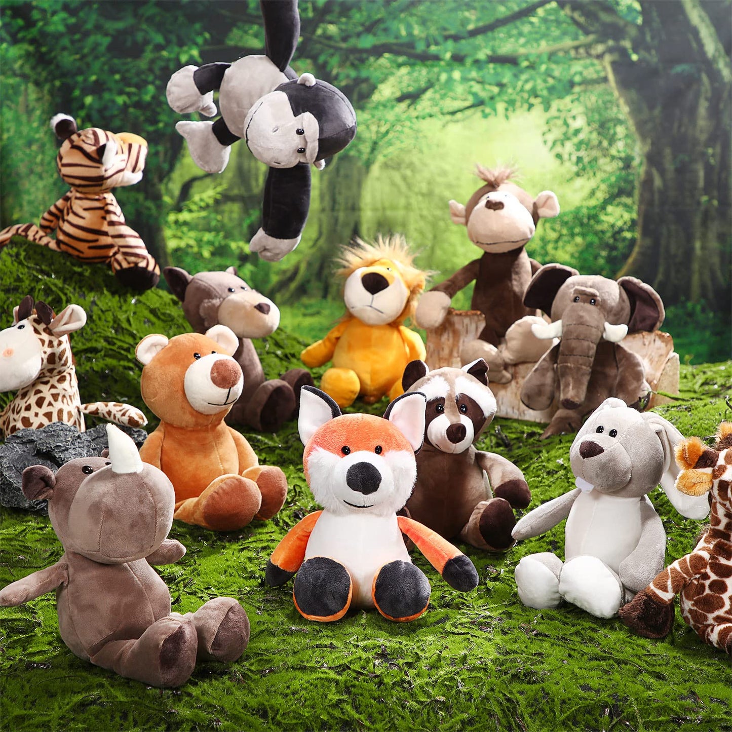 24 Pcs Valentines Day Plush Safari Stuffed Animal Set 10 Inch Cute Plush Jungle Animal Toys Lion Elephant Tiger Giraffe Zebra Panda For Boys Girls Classroom Prize Awards Birthday Party Supplies