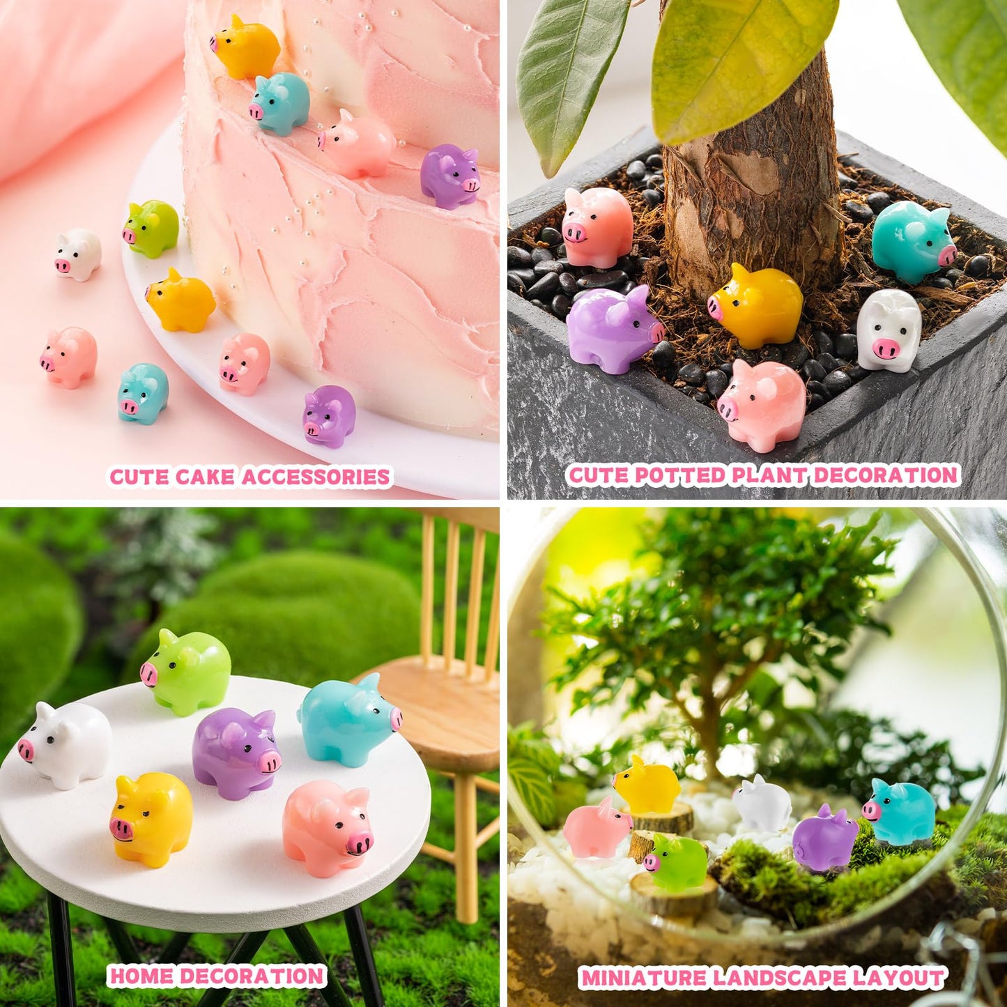 SYWHXY 126PCS Mini Resin Pigs Cute Pigs Figures Miniature, Colorful Tiny Pigs Charms for Cake Topper Garden Landscape Aquarium P