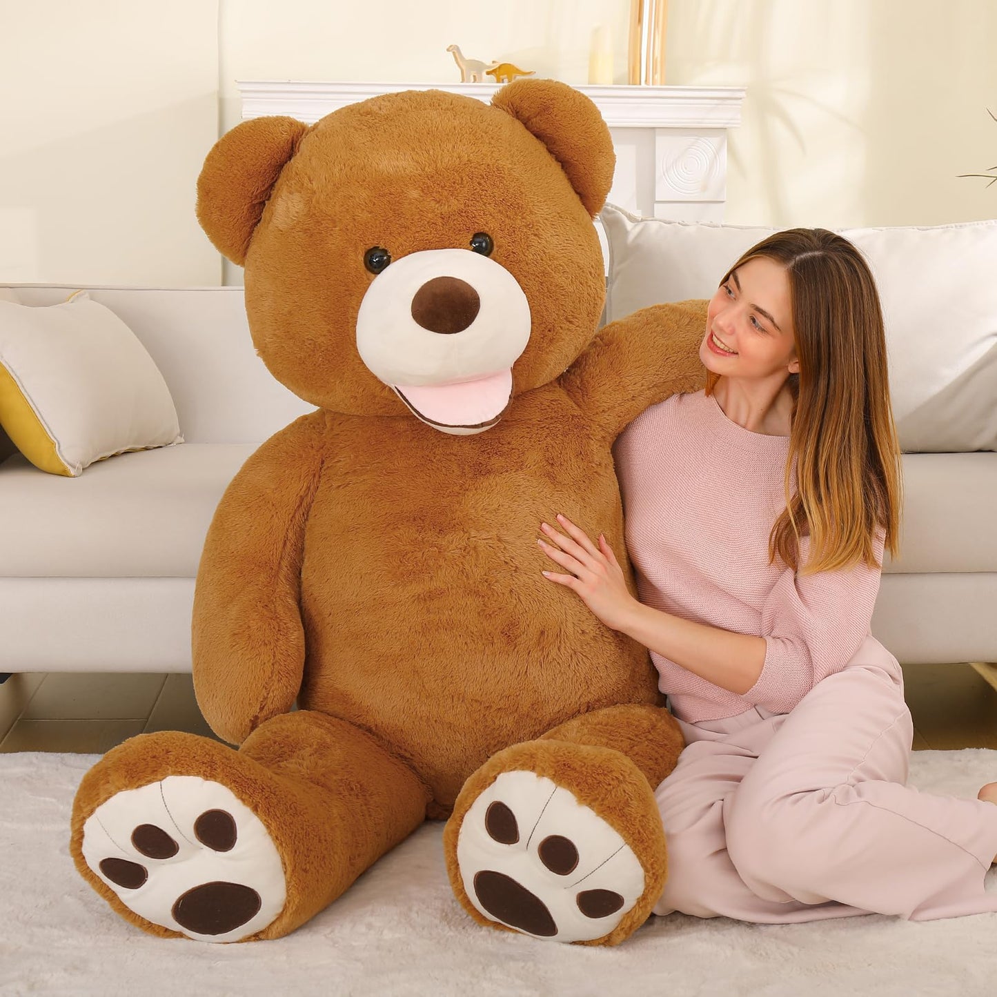 Maogolan Big Teddy Bear 5Ft Tall With Smiling Face, Fluffy Giant Stuffed Teddy Bear Valentines For Girlfriend Boyfriend, Anniversary,Long Distance, Dark Brown
