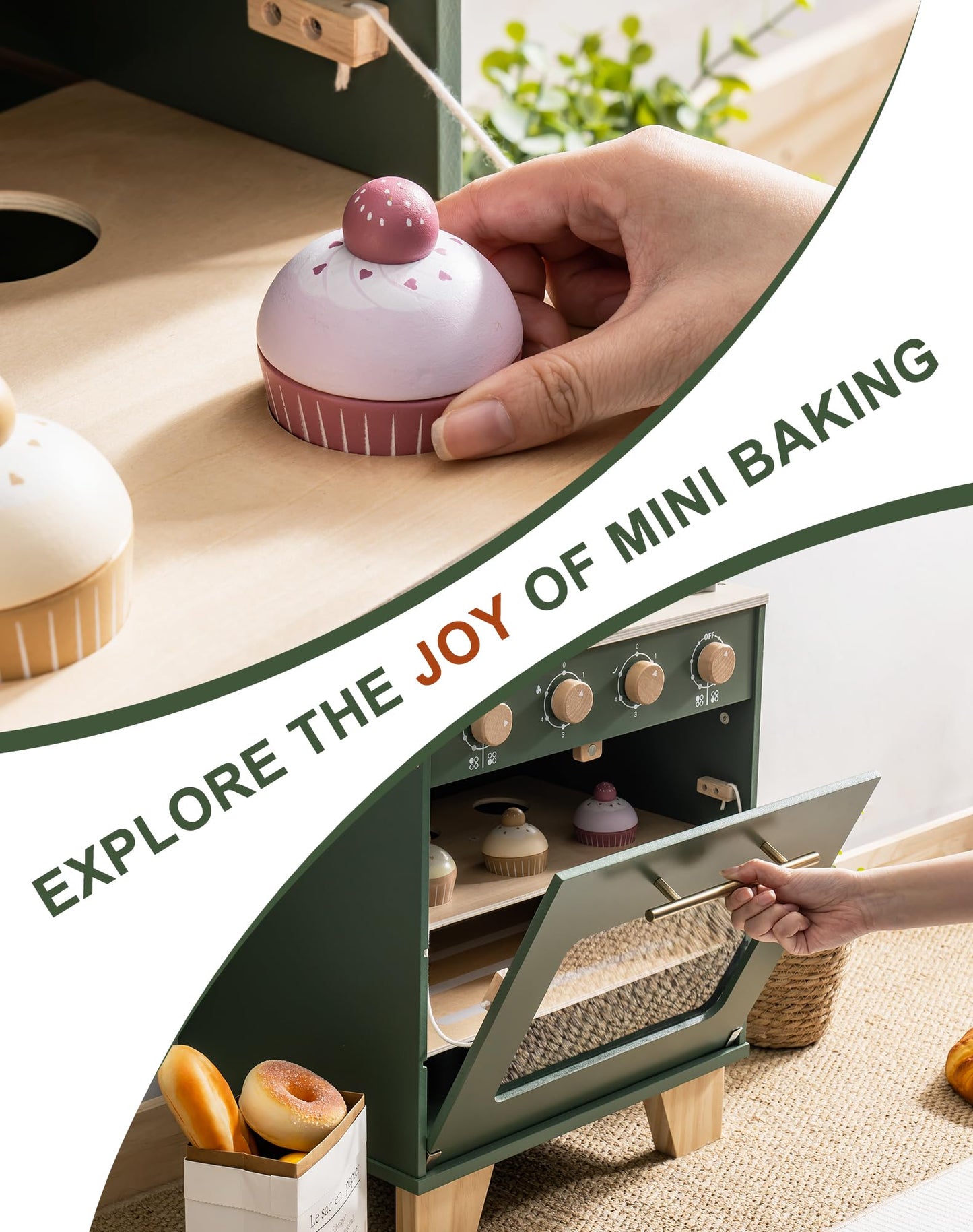 Robotime Wooden Toy Oven Play Kitchen Set, Kids Kitchen Playset With Play Food, Pretend Play Oven Wooden Toy Kitchen Set For Tod