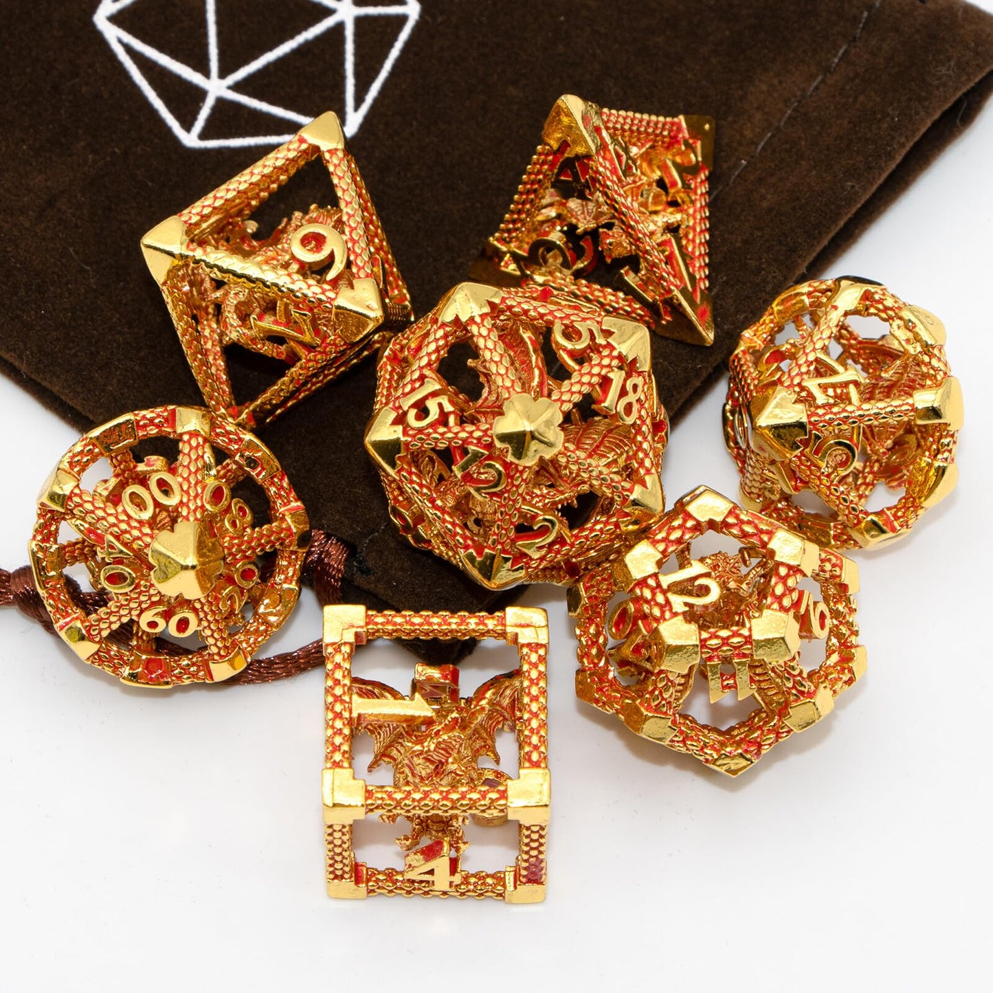 HNCCESG D and D Dice,Metal DND Dice of 7pc,Dungeons and Dragons Dice Set Polyhedral Dice Role Playing Dice Set Hollow Dice Gamin