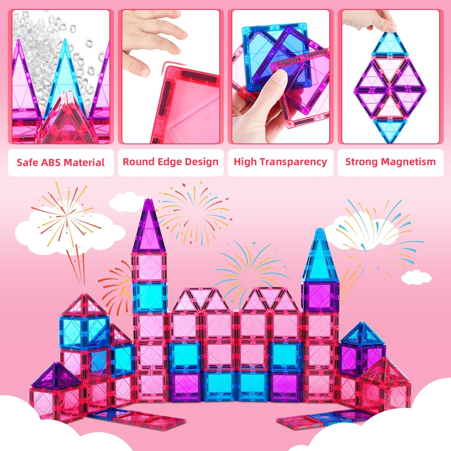 Magnetic Tiles Kids Toys for 3 Year Old Boy Girl STEM Magnetic Blocks Princess Castle Magnet Tile Building Blocks Educational Se