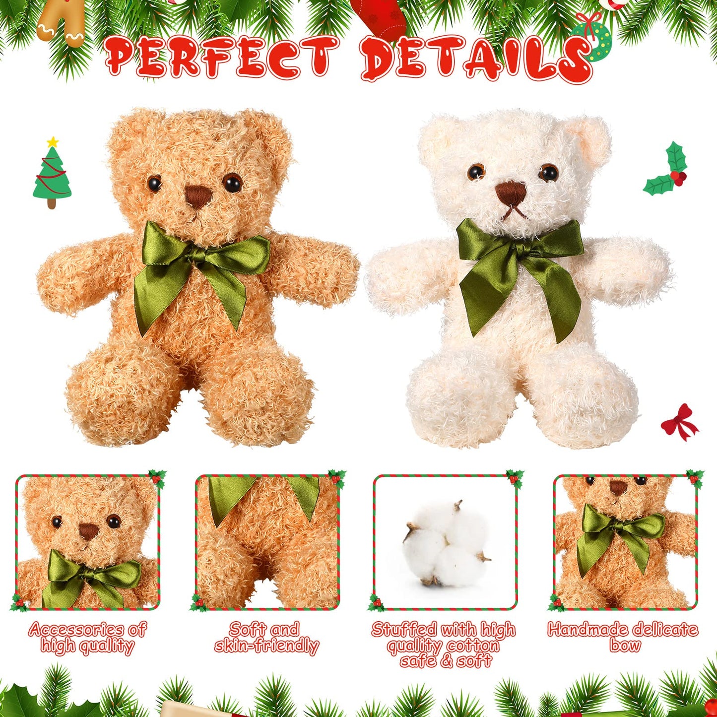 Hydren 12 Pack Bear Stuffed Animals Bulk 10 Inch Plush Bear Toy Small Stuffed Bears With Bow Tie For Baby Shower Centerpieces We