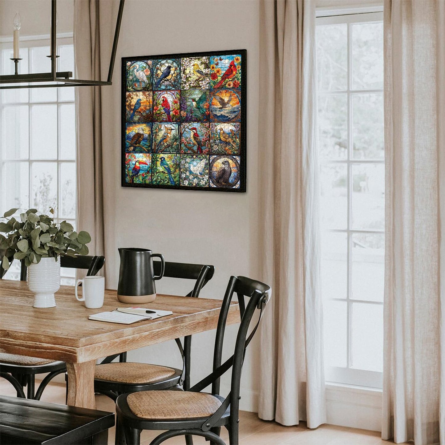 Stained Glass Puzzles For Adults 1000 Pieces, Bird Puzzles For Adults Flower With Cardinal Bird Parrot Hummingbird, Impossible Hard Challenging Jigsaw Puzzles For Adults