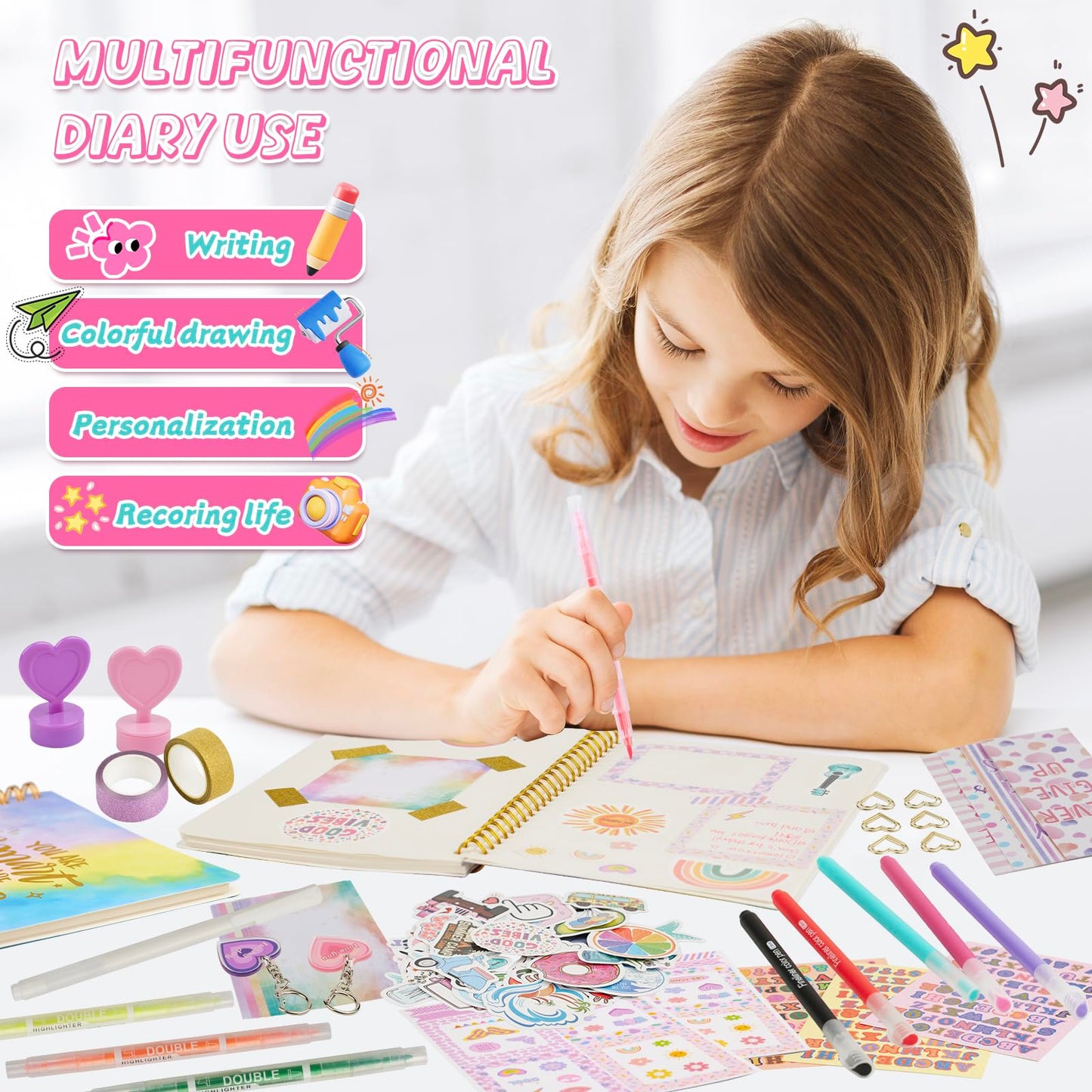 OIHEW DIY Journal Kit for Girls Ages 8-14, Stationary & Diary Set with Stickers,Birthday Gifts for 8 9 10 11 12 13 14 Year Old G