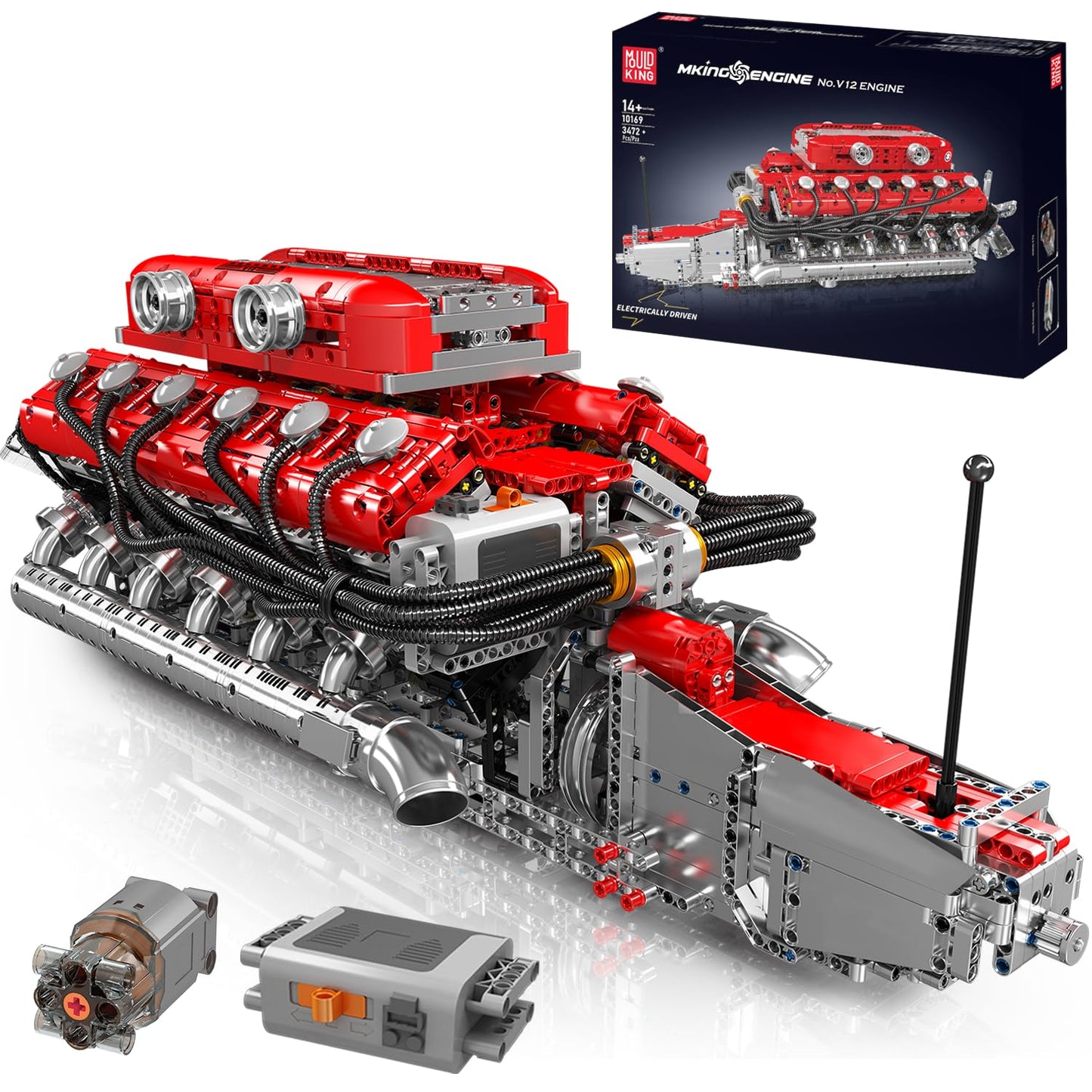 Mould King V12 Engine Model Kit That Works - 3472 Pcs Build Your Own Model Engine Kit For Adults, 12-Cylinder Car Engine Kit Mor