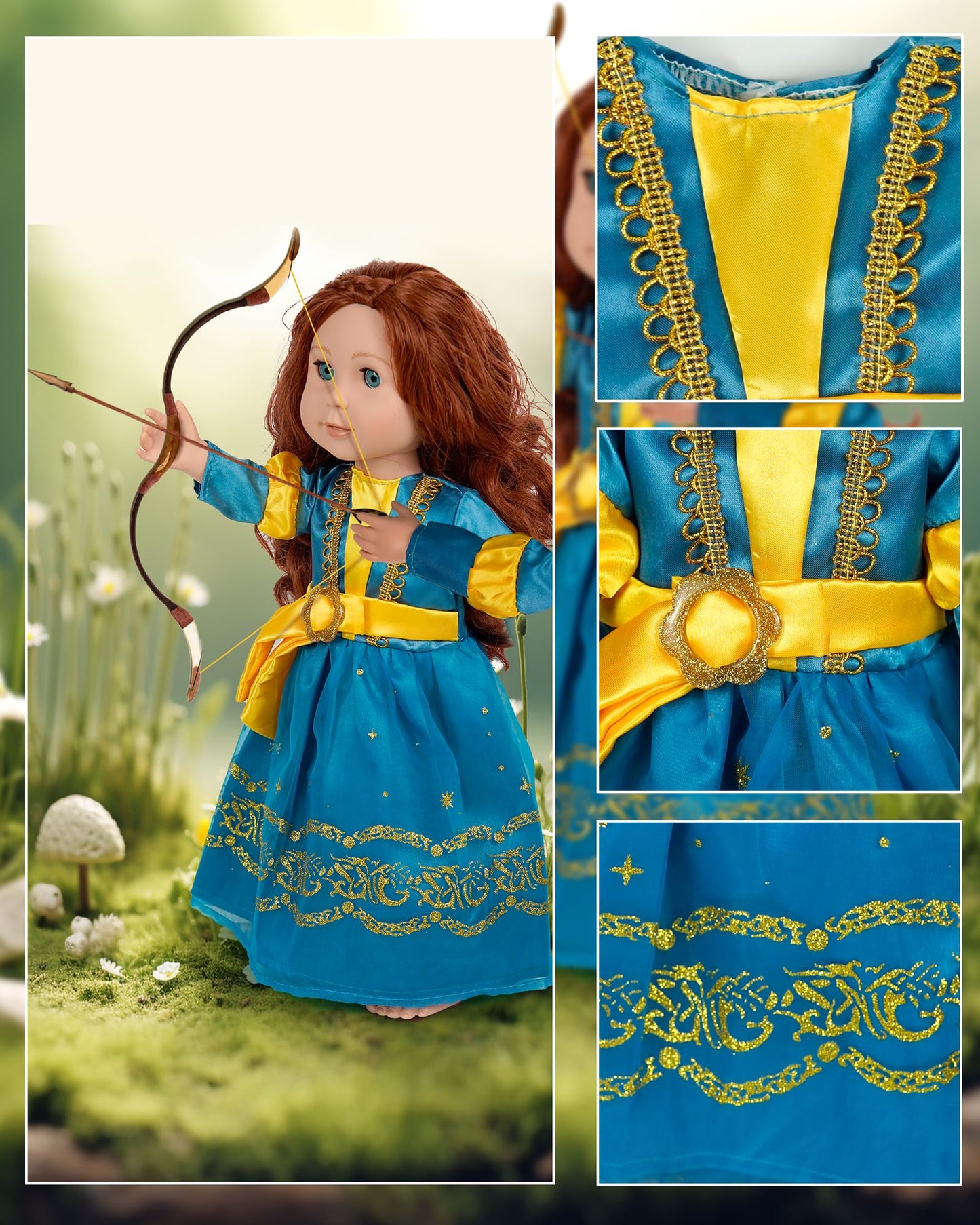 18 Inch Doll Clothes Accessories, 6Pcs Princess Costume Set With Crown Fits For 18 Inch Girl Dolls, Gift For Girl Christmas Birt