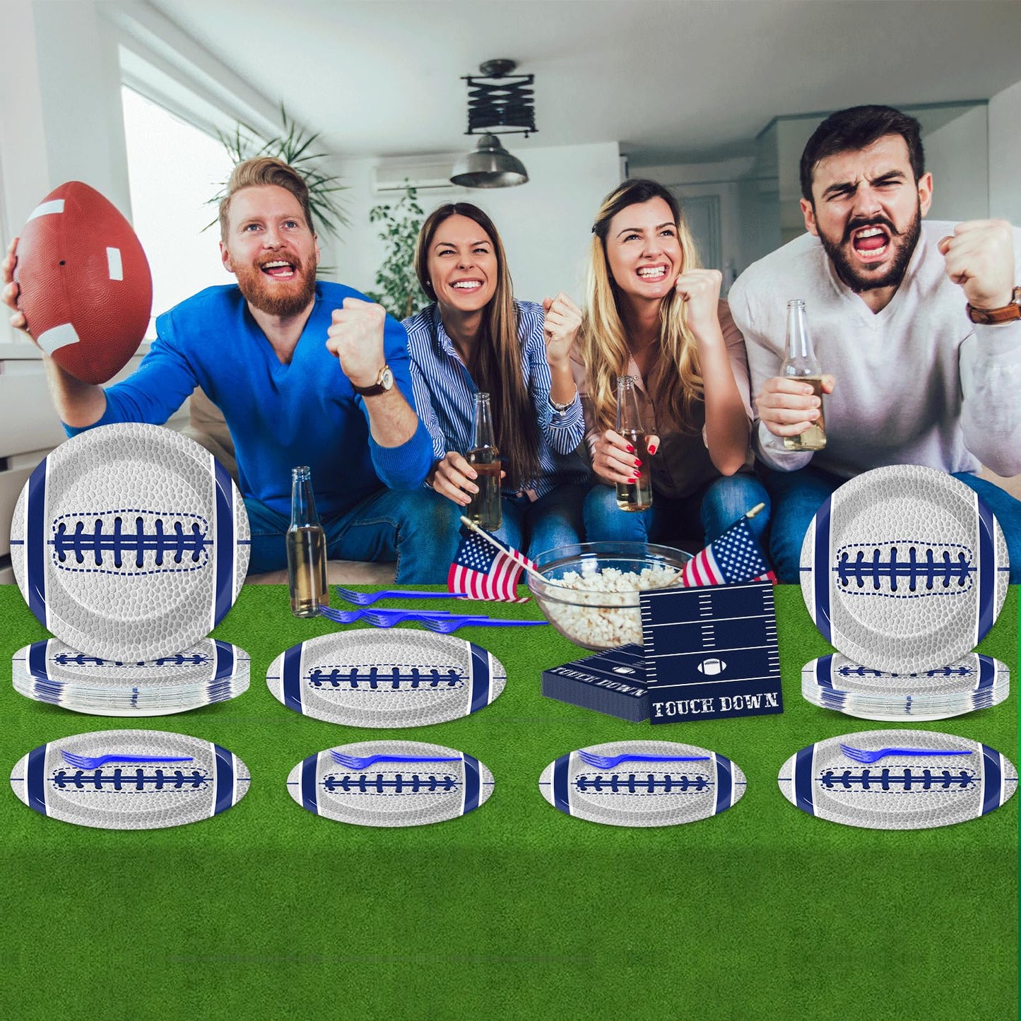 Qyeahkj 25 Guests Cowboys Football Party Plates And Napkins Supplies American Football Team Platters Tableware Set Touch Down Bl