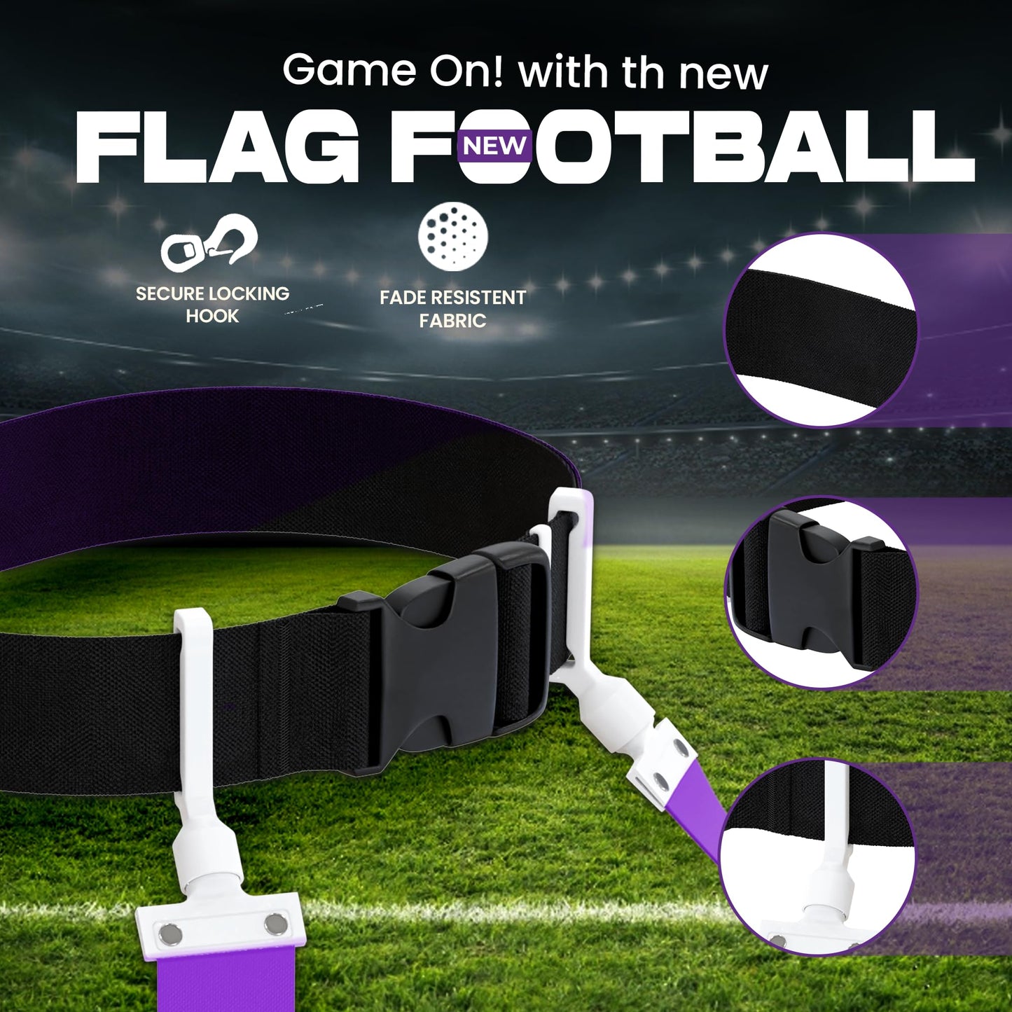 Gameday 6 Player Pop Flag Football Set-Complete w/Flags, Belts and carry Backpack (Purple)