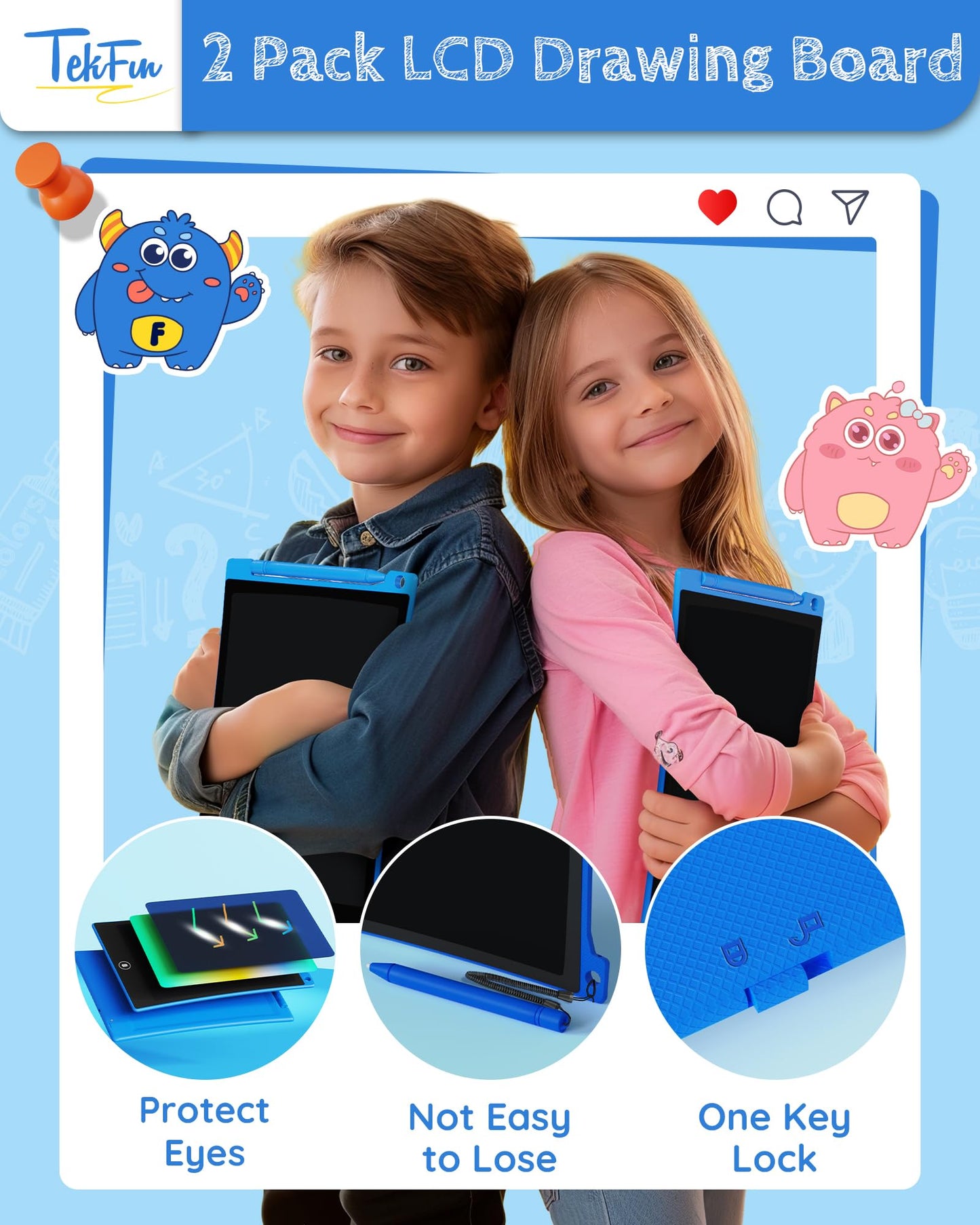 Tekfun 2 Pack Lcd Writing Tablet With Anti-Lost Stylus, 10In Erasable Doodle Board Coloring Drawing Pad For Kids, Car Trip Educa