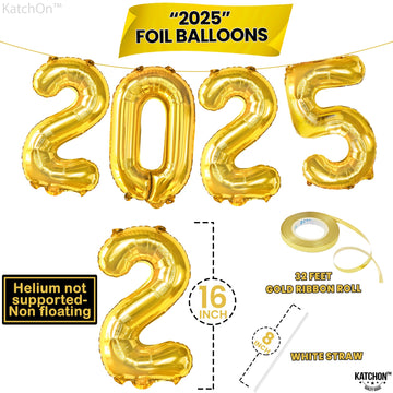 Katchon, Gold 2024 Balloon Numbers - 16 Inch | 2024 Balloons Gold For Happy New Years Decorations 2024 | Gold New Years Balloons | 2024 Gold Foil Number Balloons For New Years Eve Party Supplies 2024