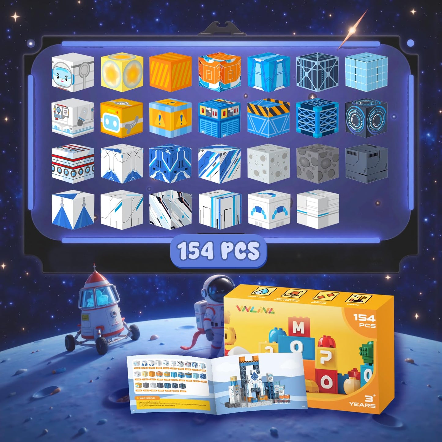 VNLINA Magnetic Blocks Magnet Toys for Kids - 154Pcs Magnetic Building Blocks Cubes STEM Montessori Sensory Toys for Boys Girls Age 3 4 5 6 7 8 9 10 Birthday Gifts