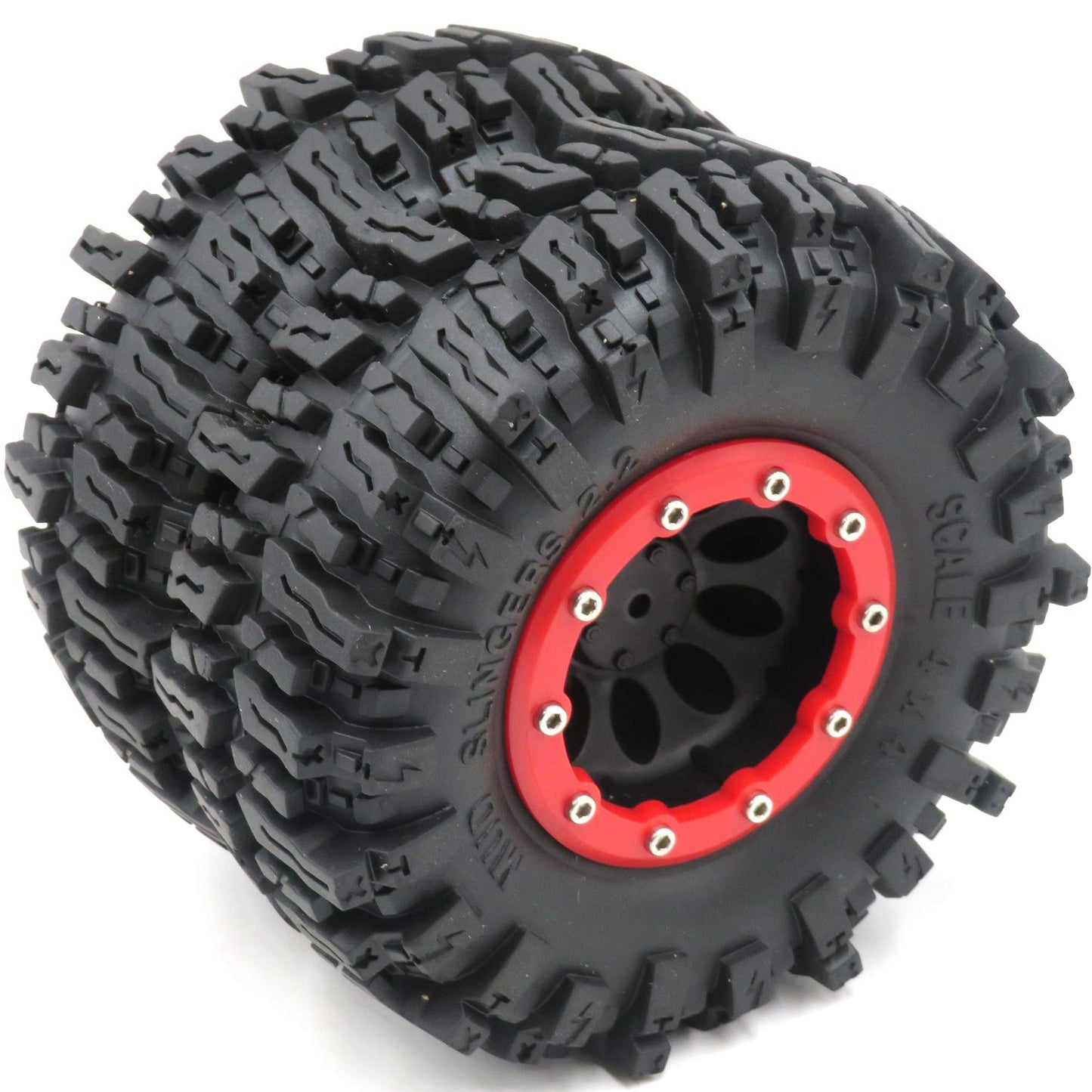 hobbysoul 4pcs RC Rock Crawler 2.2 Mud Slingers Tires Super Grip Tyers Height 124mm & 2.2 Beadlock Wheel Rim Hex 12mm for RC Cra