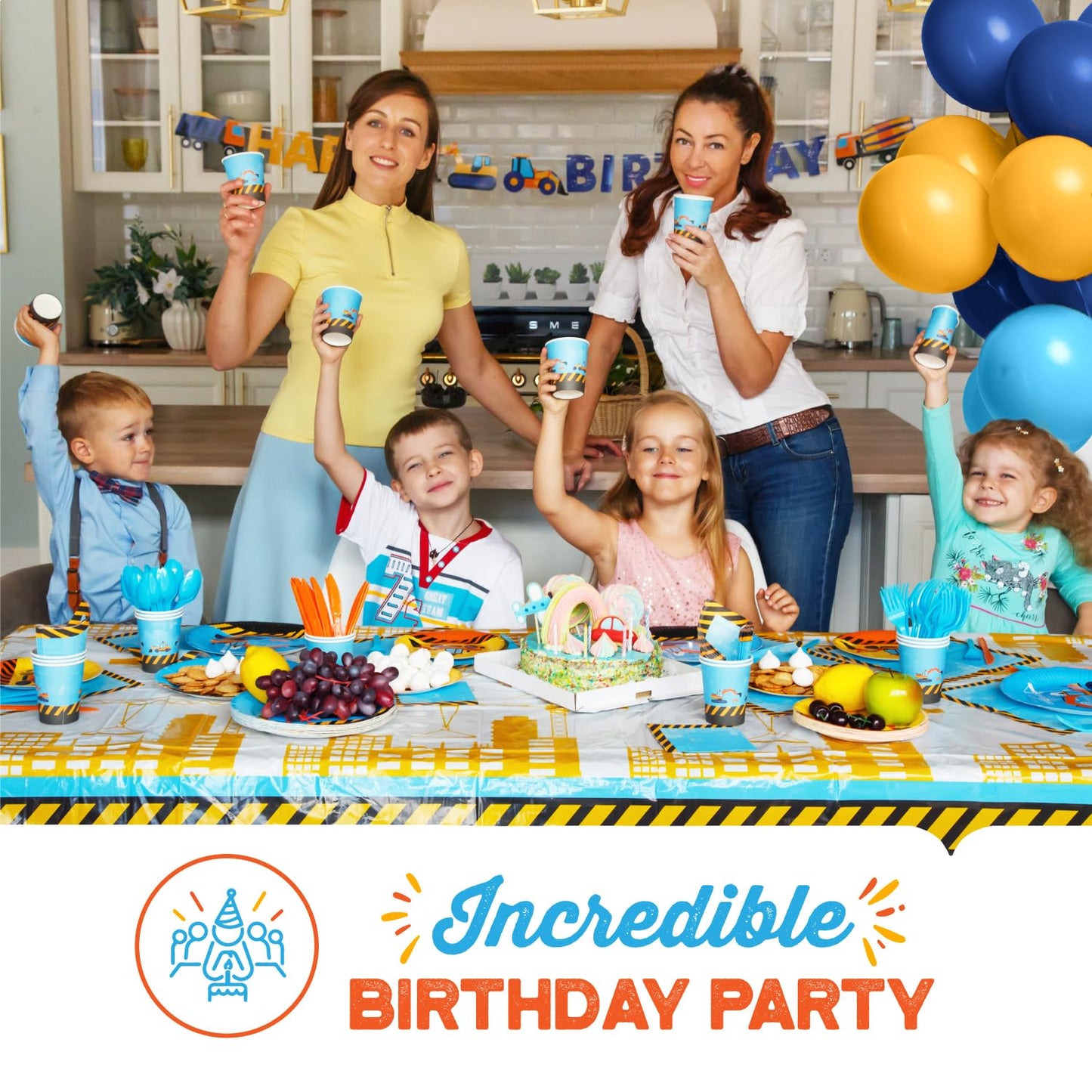 Construction Birthday Party Supplies Set | Baby Boy Toddler Kids Dump Truck Car Tractor Transportation Decorations – Cups Plates Signs Napkins Tablecloth – Decorations For Boys And Girls – Serves 25