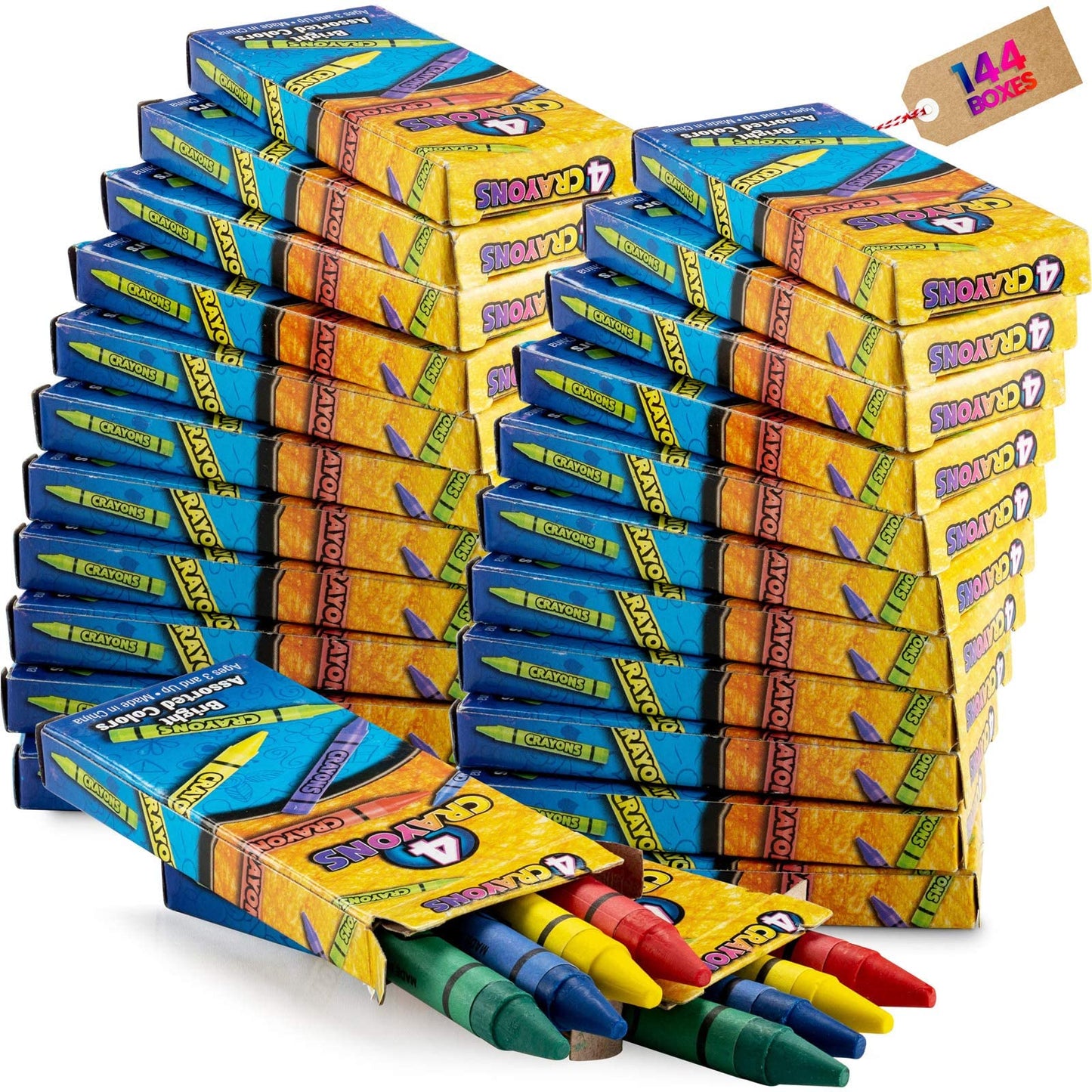 Bedwina Bulk Crayons - 576 Crayons - Case Of 144 4-Packs, Premium Color Crayons Bulk School Supplies For Kids And Toddlers Bulk Non-Toxic For Party Favors, Restaurants, Goody Bags Stocking Stuffers