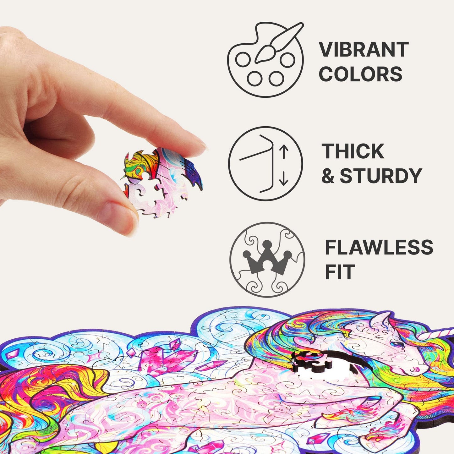Unidragon Wooden Jigsaw Puzzles - Inspiring Unicorn, 103 Pcs, Small 7'X9.5', Beautiful Gift Package, Unique Shape Best Gift For Adults And Kids