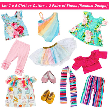 Zita Element 11 Pcs American Doll Clothes Dress And Accessories For 18 Inch Doll - 5 Sets Doll Outfits + 2 Pairs Random Style Shoes For 18 Inch Doll