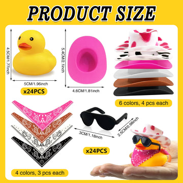 24 Sets Disco Cowboy Rubber Ducks With Scarf Hat And Sunglasses Mini Bath Duck Toys For Birthday Swimming Party Gift Favor Decorations