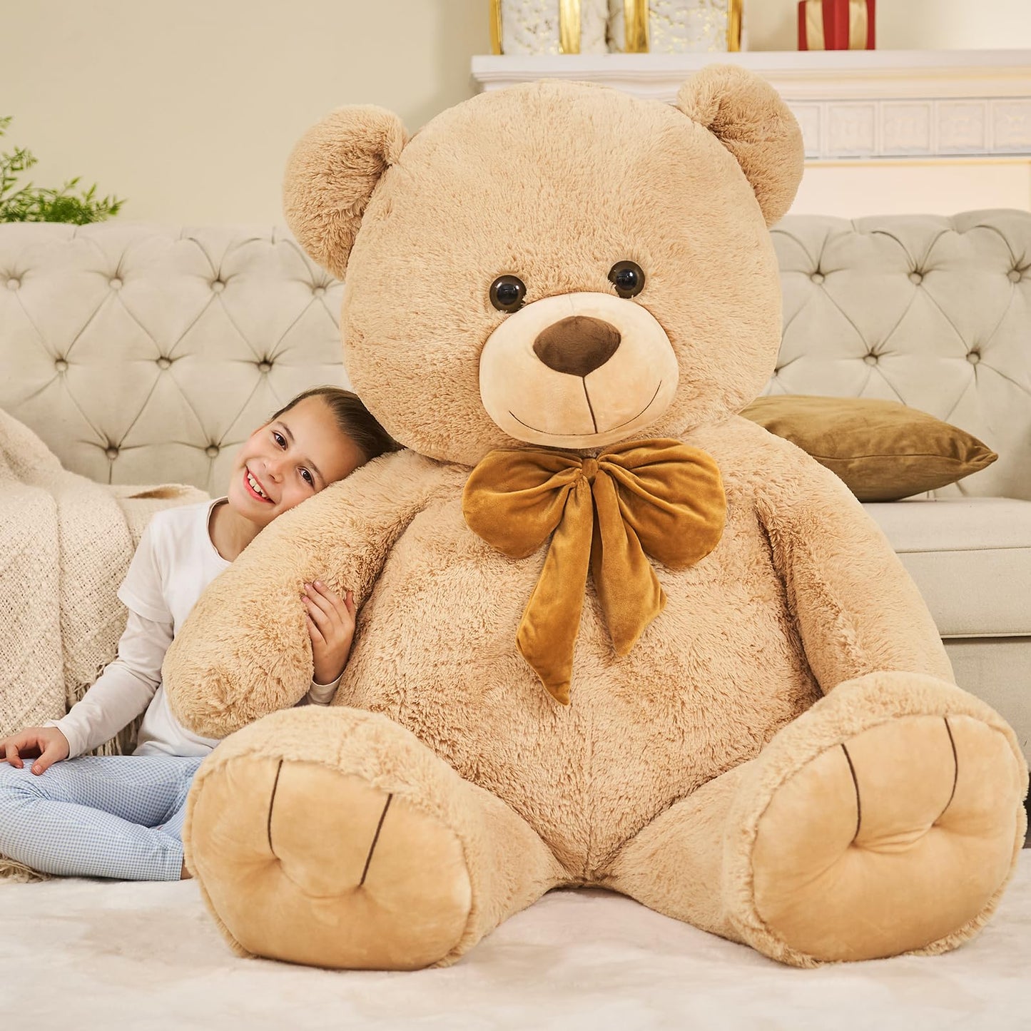 Tezituor Giant Teddy Bear 5 Feet, Soft 59' Big Bear Stuffed Animal Life Size Plush Bear Toy Valentine'S Christmas Birthday Gift For Girlfriend Kids,Brown