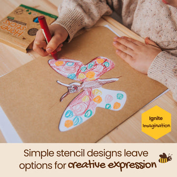 Honeysticks Kids Activity Set - 6 Large Stencils for Kids Plus Jumbo Non-Toxic Beeswax Crayons (8pk), Perfect First Stencils for