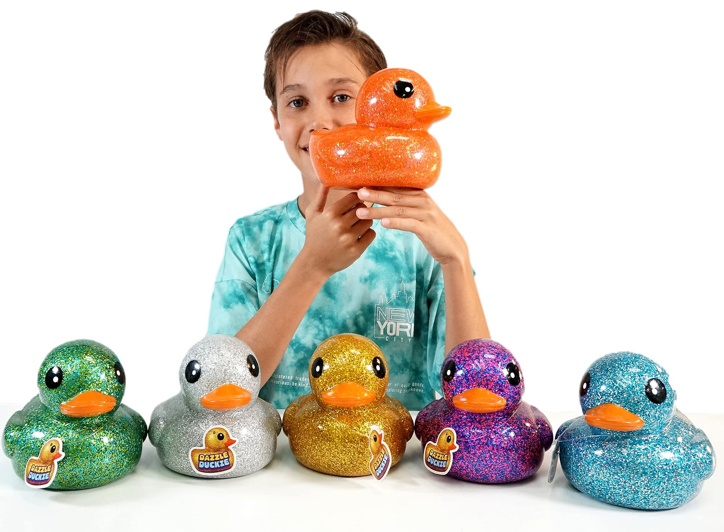 JA-RU Giant Glitter Rubber Ducks (2 Ducks Assorted) 7'' Large Rubber Duck. Kid Bath Toys. Stress Relief Fidget. Beach & Pool Toy