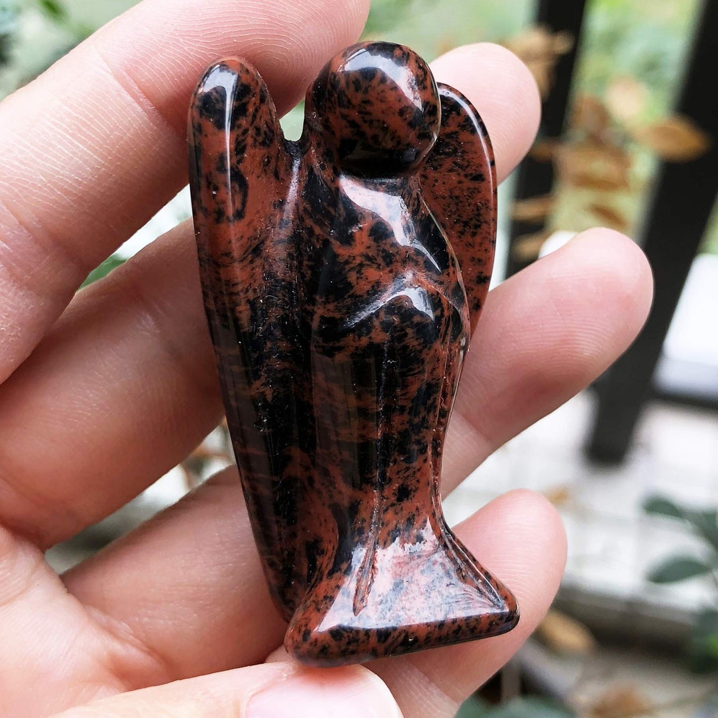 Fekuar Natural Mahagony Obsidian Guardian Angel Statue, Hand-Carved Healing Crystal Pocket Figurines Decoration 2 Inches