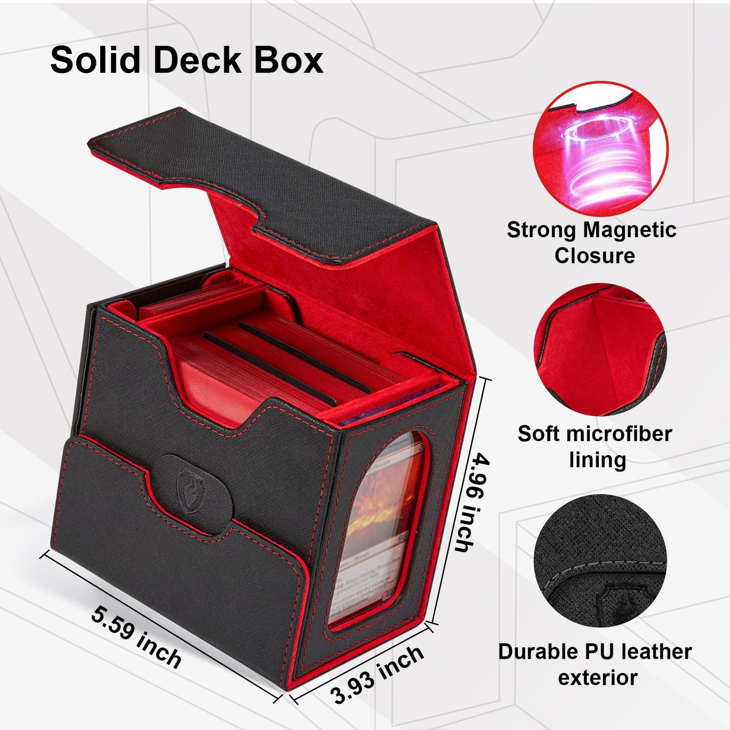 Fabmaker Deck Box For Mtg Commander, 4-In-1 Magic Card Storage Box, Commander Display, Fits 100 Double-Sleeved Cards, Large Card Box For Magic The Gathering With 2 Divider & 35Pt Holder, Red