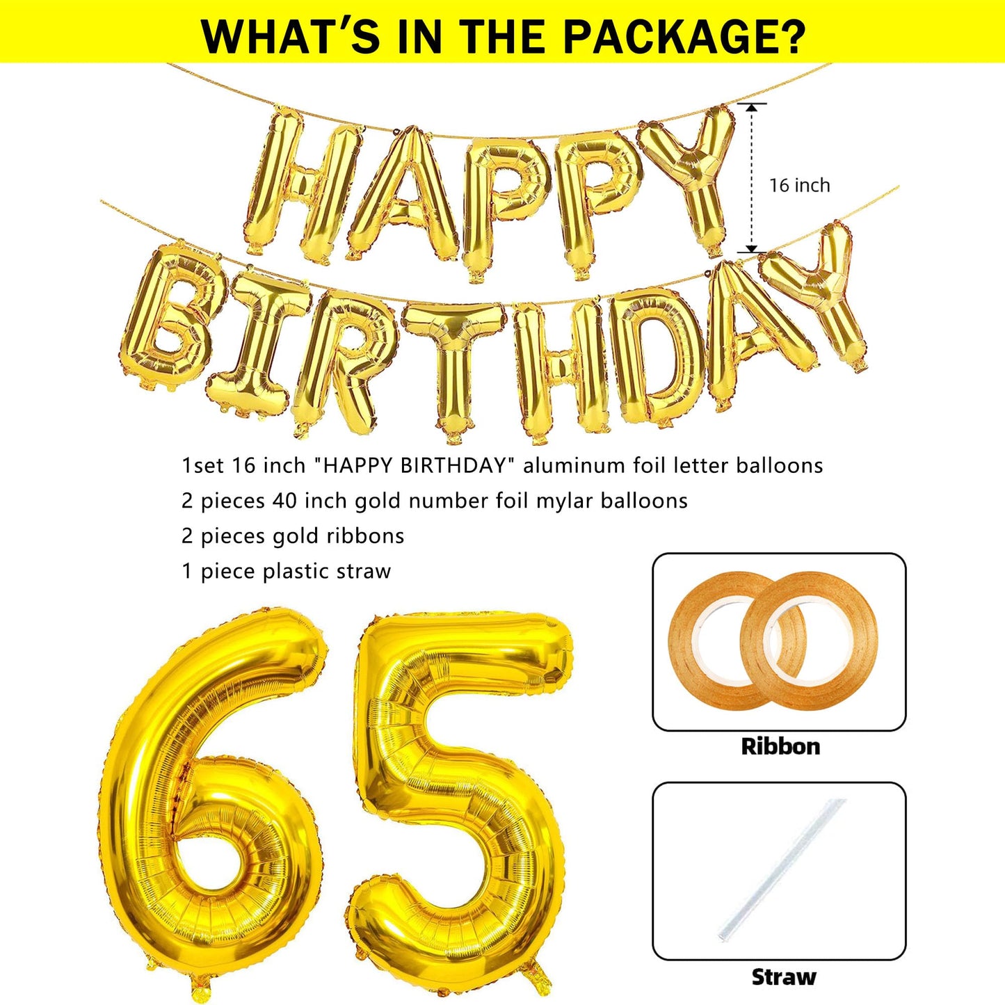 Shuntai 65Th Birthday Decorations For Men Women 65 Number Balloons Gold Jumbo Numbers 56 Foil Mylar Balloons With Letters Happy