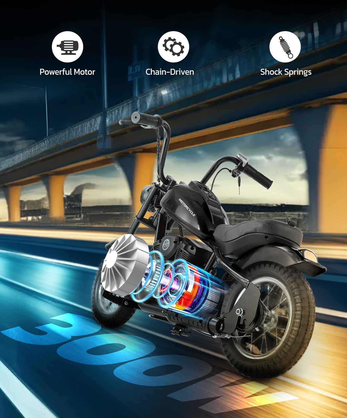 Elemara Electric Dirt Bike, 15 Mph & 150Lb Max, 24V Ride On Toy For Big Kids W/Led Lights & Power Display, Chain-Driven Motor, T