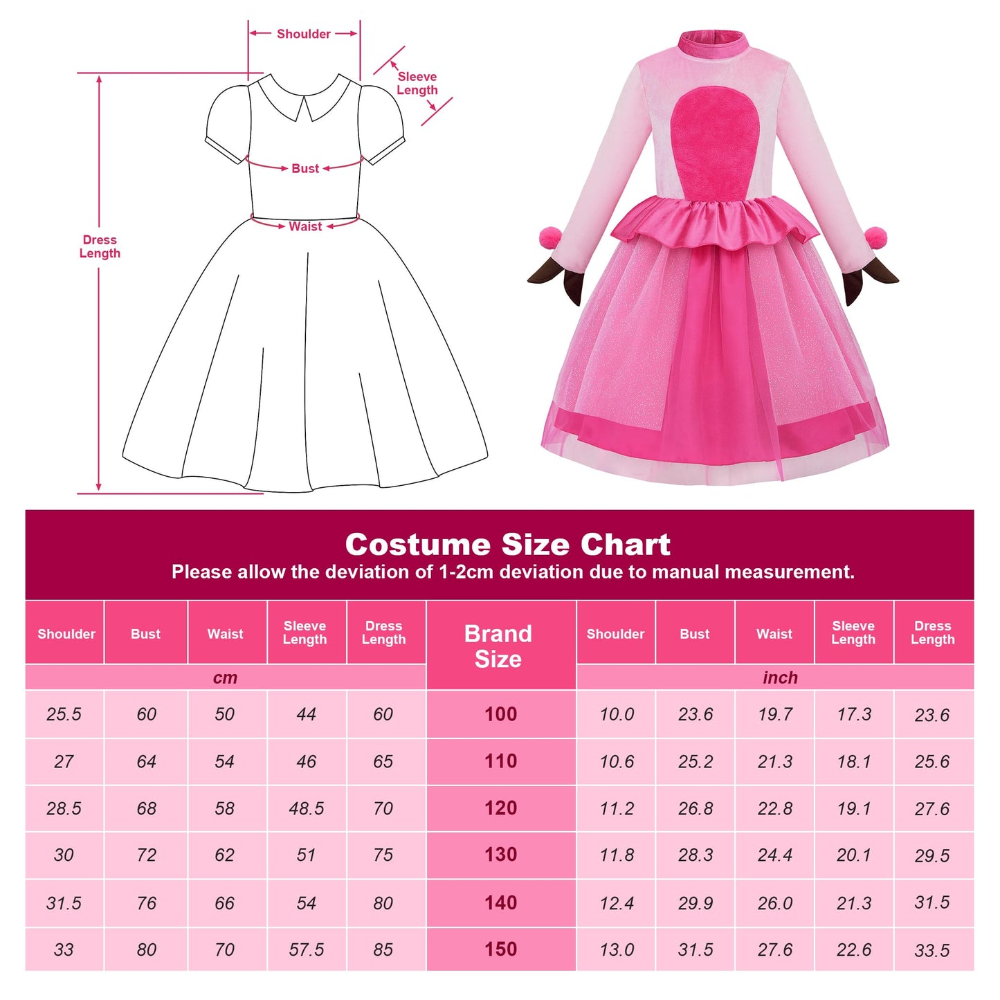 Relibeauty Pig Costume For Girls Toddler Animal Costume With Hat And Detachable Tail,120