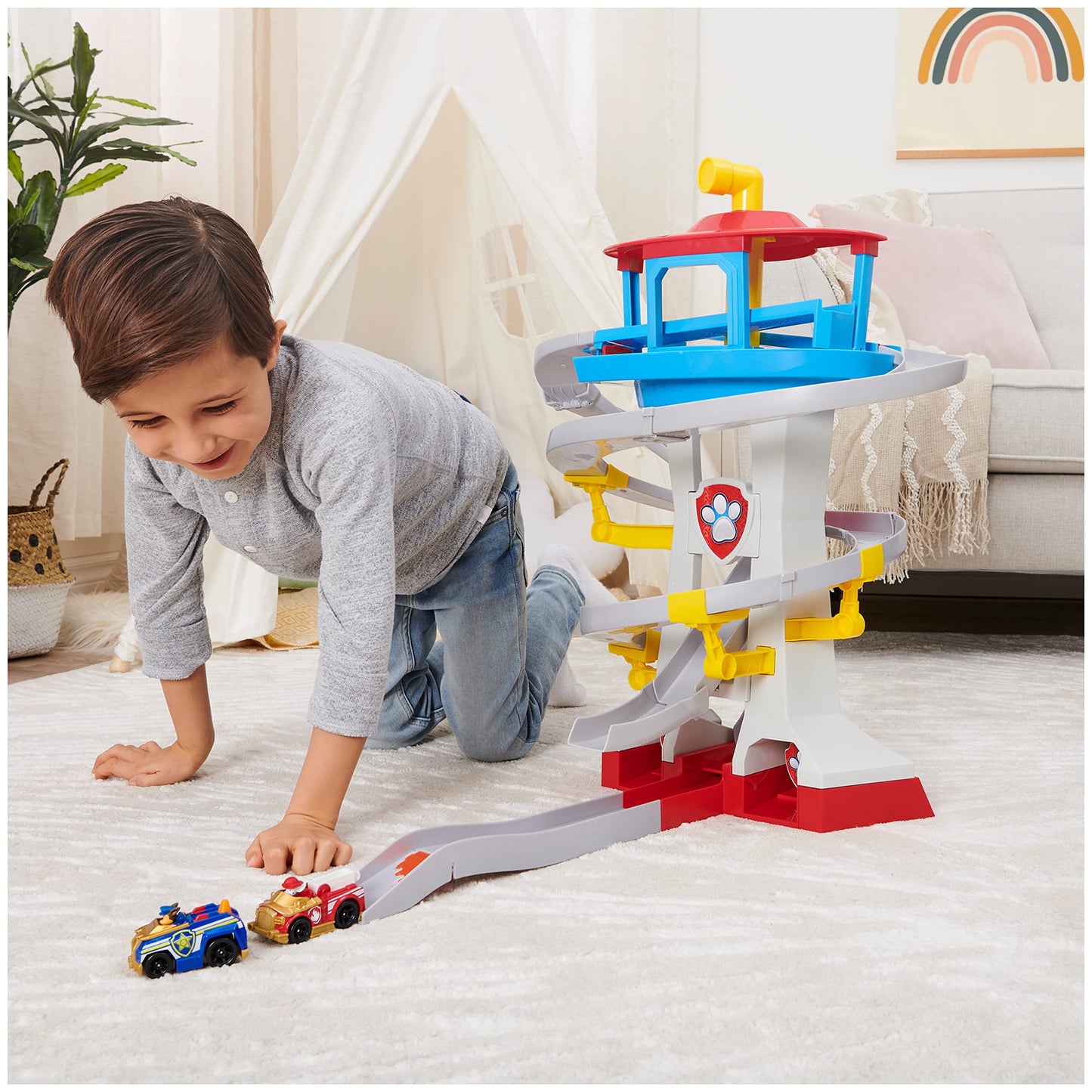 Paw Patrol Adventure Bay Lookout Tower Playset With 2 Die-Cast 1:55 Vehicles (Chase And Marshall): Twin Track Rescue Way 25 Pc S