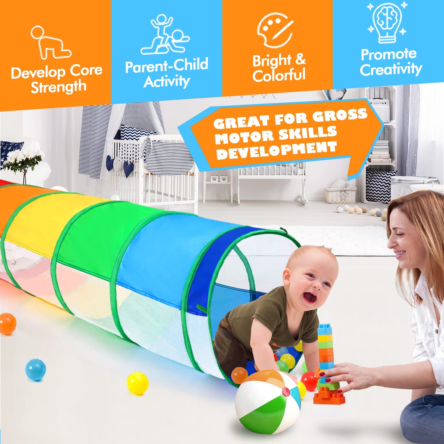 Play Tunnel For Toddlers 1-3, Kids Tunnel Crawling Indoor Outdoor Mesh See Through Baby Tunnel Pop Up Play Tent Crawl Tunnel Toy