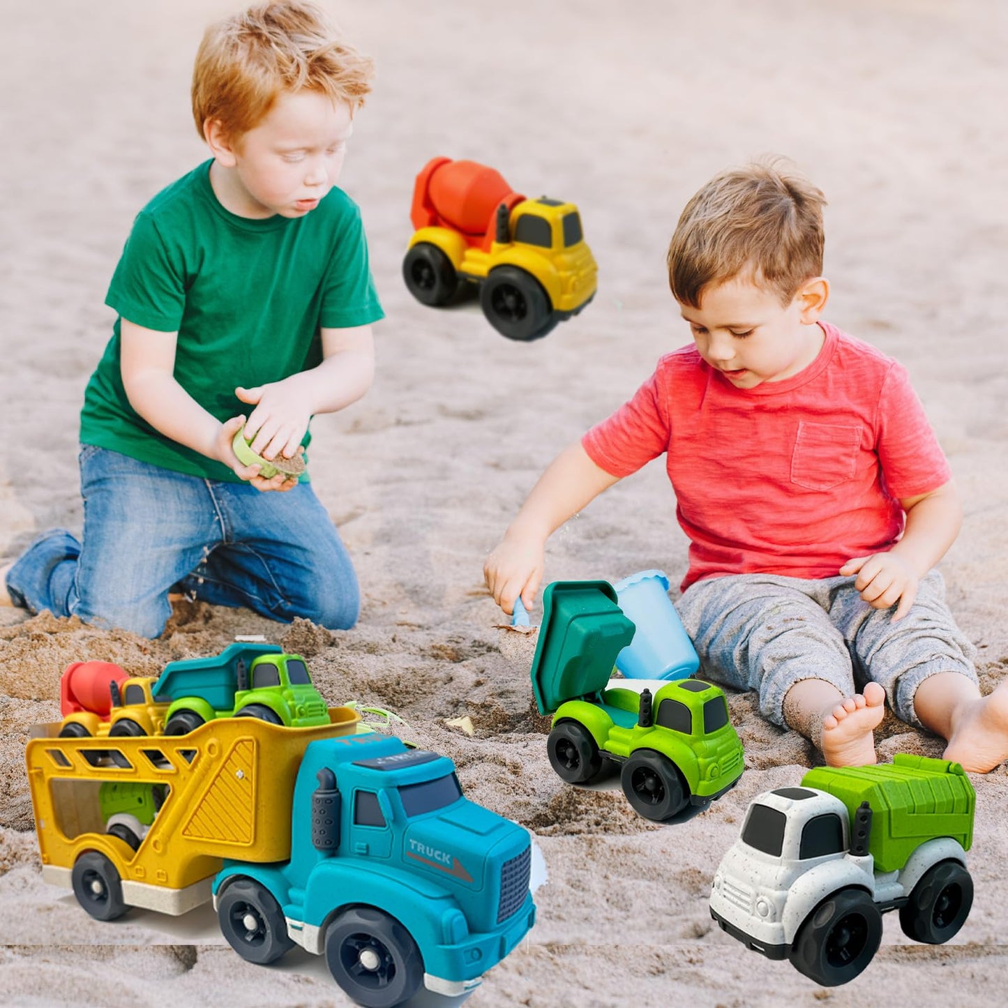 Aigitoy 4 in 1 Toddlers Truck Toys for 1 2 3 4 Year Old, Truck Toy Set Includes Dump Truck, Garbage Truck, Mixer Cement, No BPA,