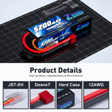 Zeee 7.4V 2S Lipo Battery 5200mAh 80C Hard Case Battery Deans T Plug with Housing for 1/8 1/10 RC Vehicles Car Slash RC Buggy Tr