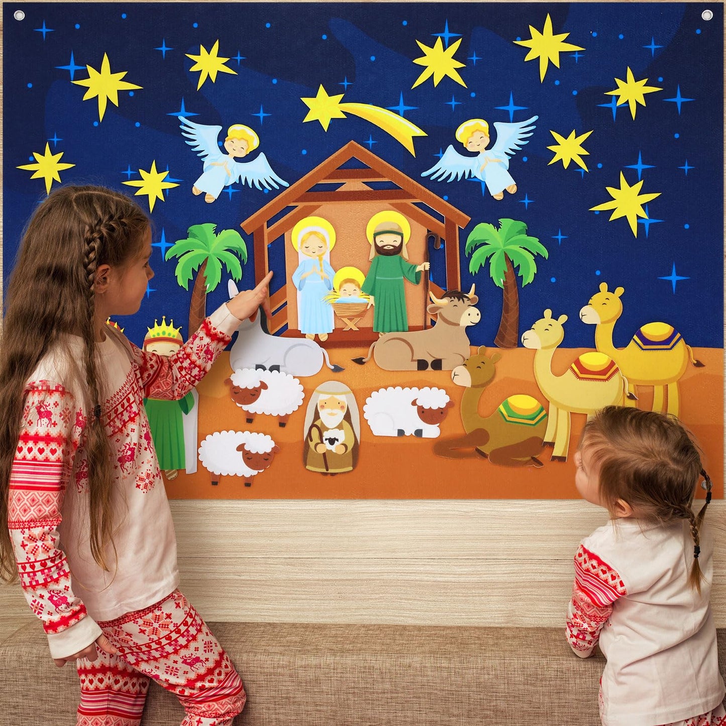 Batiyeer Nativity Felt Story Board for Toddlers 31 Pcs Birth of Jesus Felt Figure Felt Board Story Sets Interactive Felt Board f