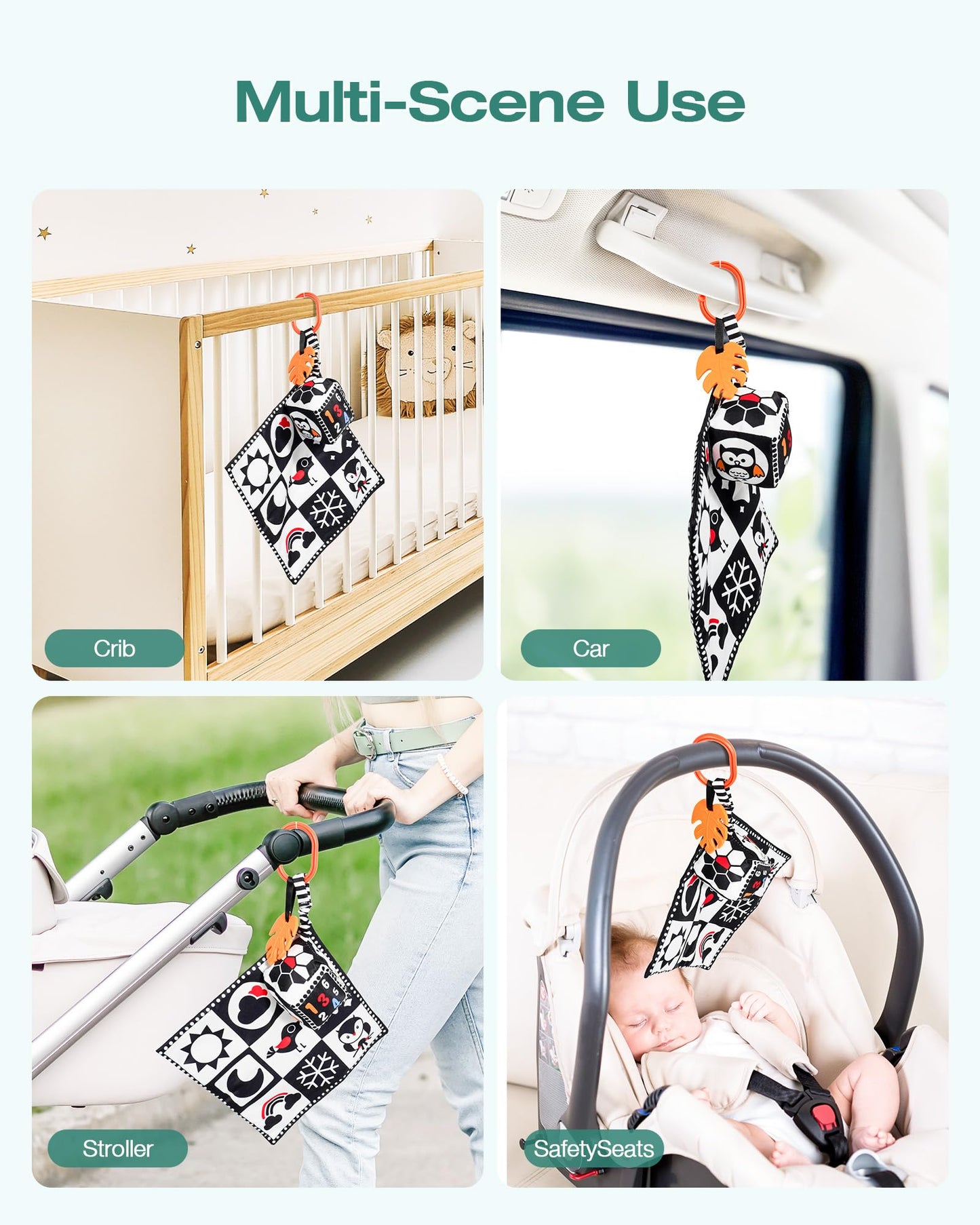 Melican 3 Pcs Black And White High Contrast Baby Toys 0-3 Months For Newborn, Montessori Toys For Babies Sensory Soft Book For E