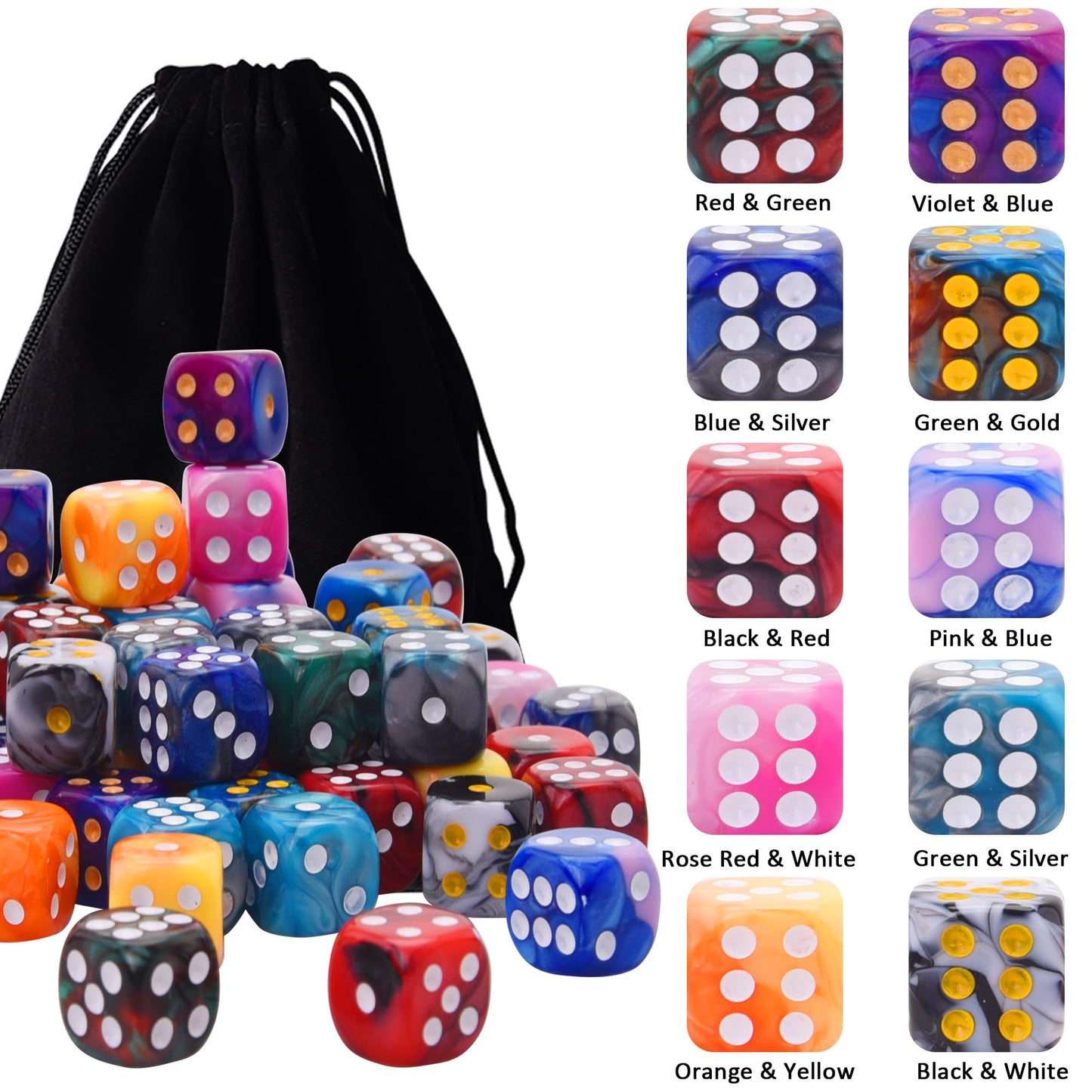 AUSTOR 100 Pieces 12mm Dice 6 Sided Game Dice Two Tone Round Corner Dices Tiny Dice for Tenzi, Farkle, Yahtzee, Bunco or Teachin