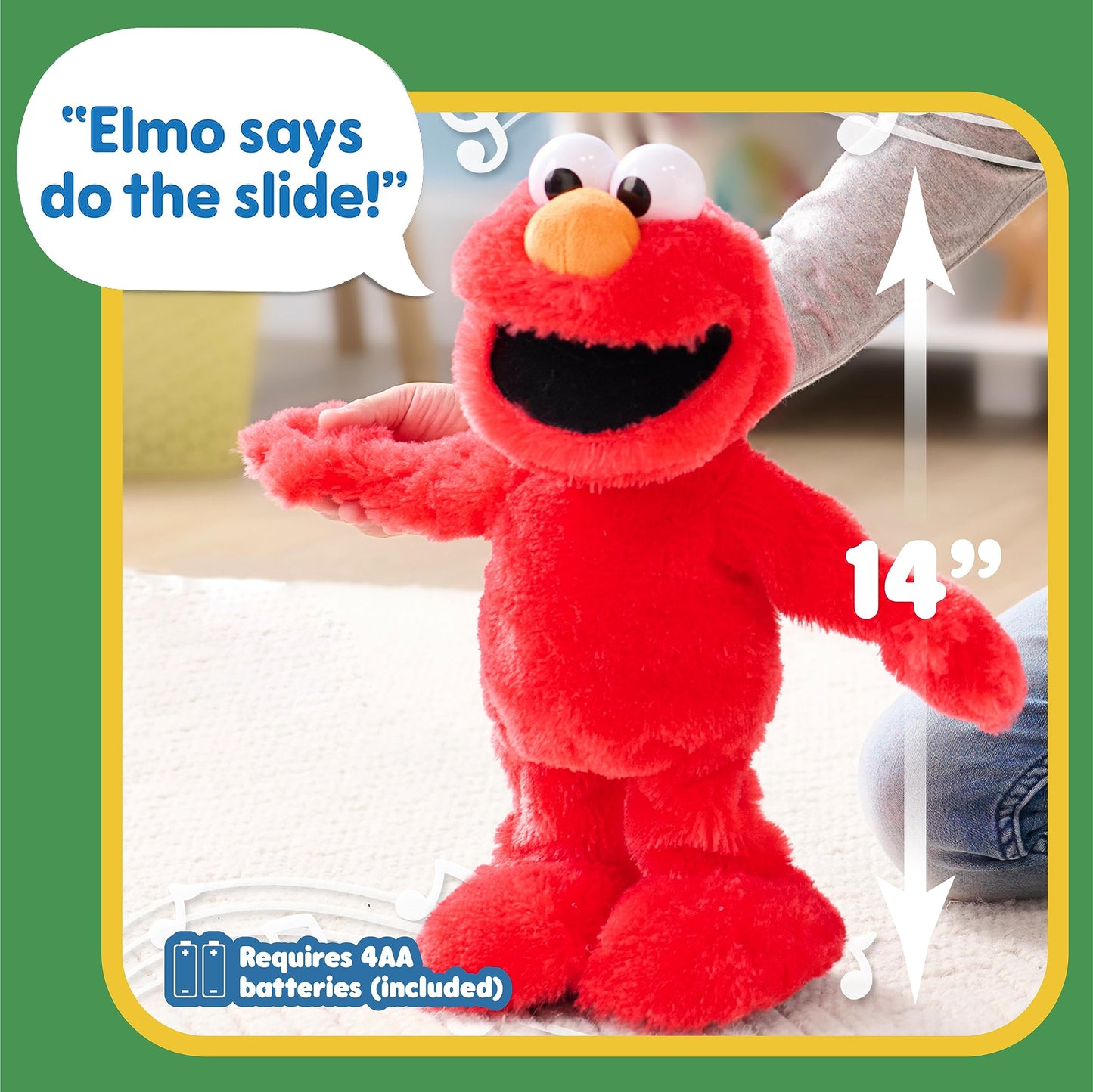 Just Play Sesame Street Elmo Slide Singing And Dancing 14-Inch Plush, Officially Licensed Kids Toys For Ages 2 Up