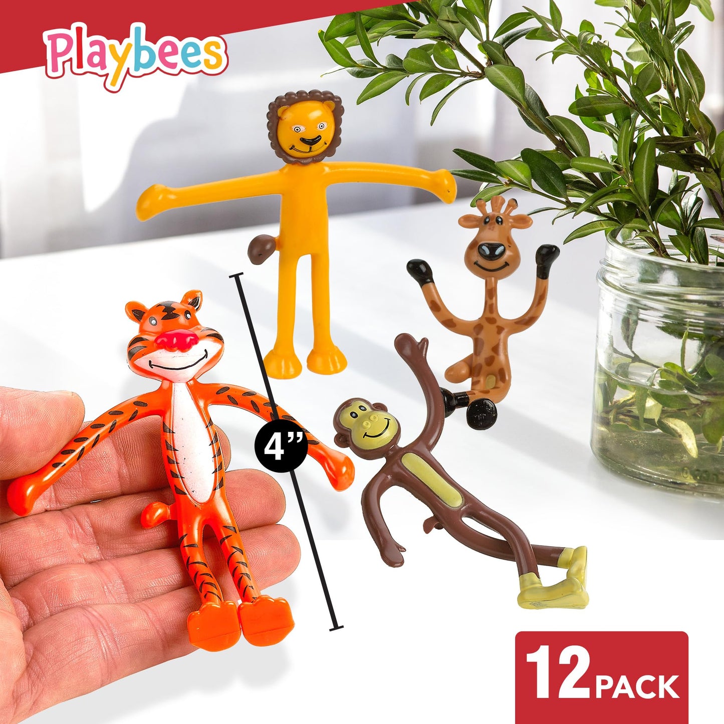 Bendable Zoo Animal Figures Toys - 12 Pack - Durable Plastic Jungle Animals Figures - Engaging & Bendable Rainforest Creature To