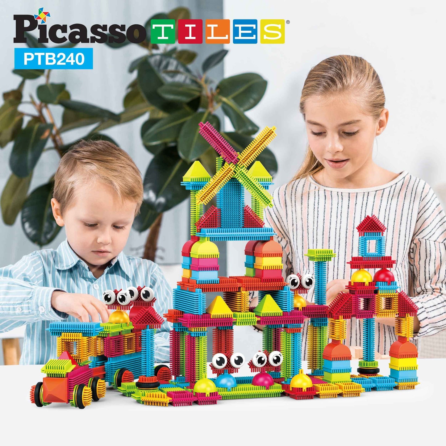 Picassotiles 240Pcs Hedgehog Interlocking Building Shape 3D Blocks, Steam Educational, Creative, Fun Construction Playset, Senso