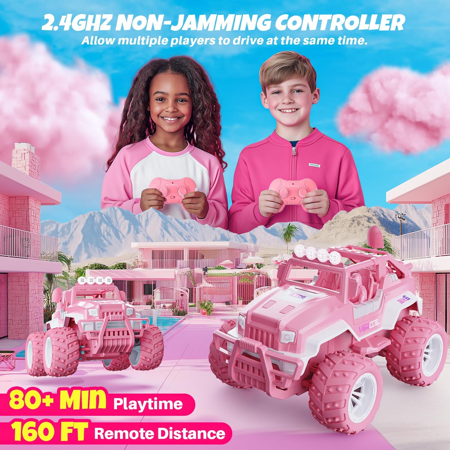 Bezgar Remote Control Car For Girls - 1:16 Pink Rc Cars With 4 Windmills, 2.4Ghz With Led Lights, 80 Mins Play With Rechargeable