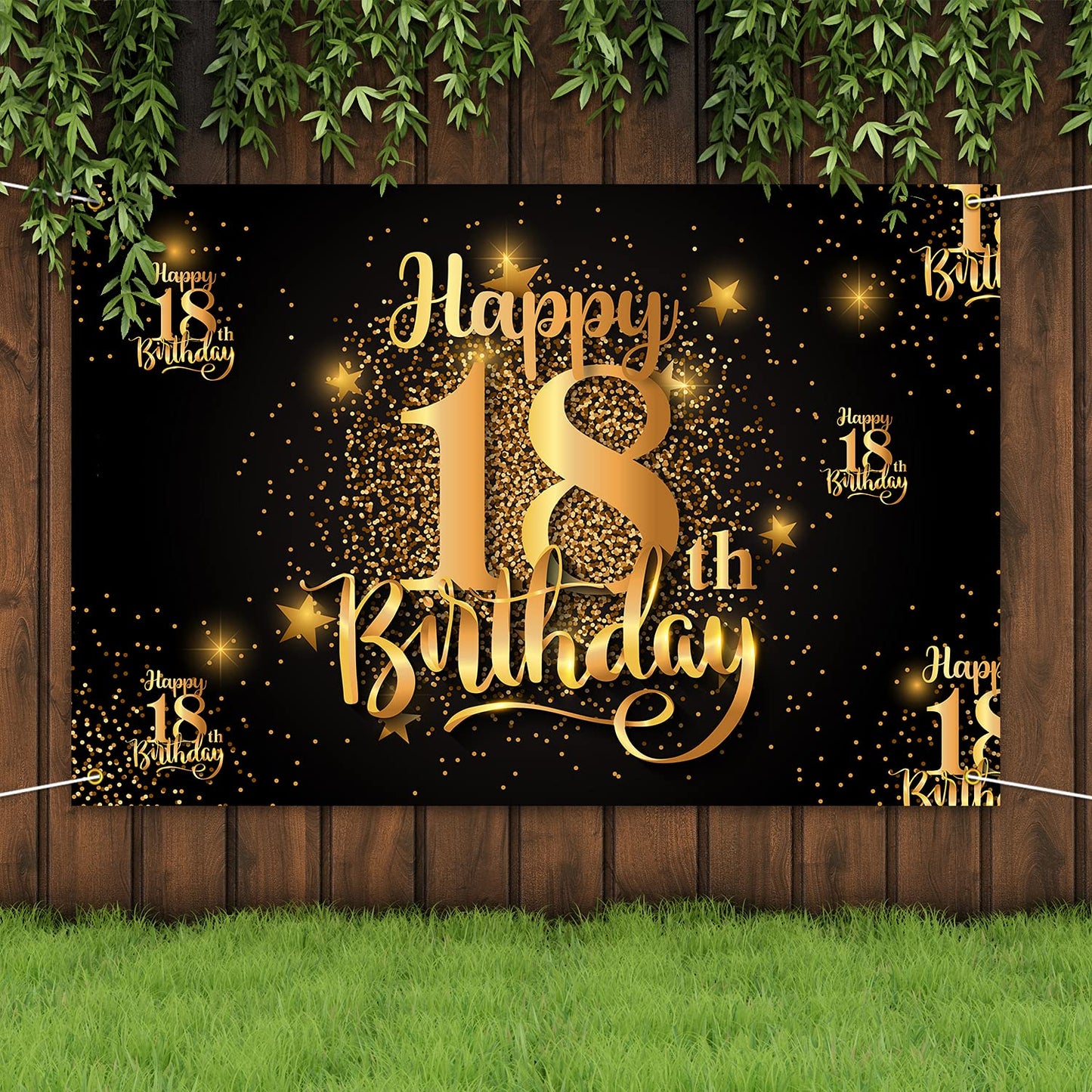Happy 18Th Birthday Backdrop Banner Step And Repeat 18 Years Old Background Decorations For Women Men Her Him Photography Party Supplies Glitter Black Gold
