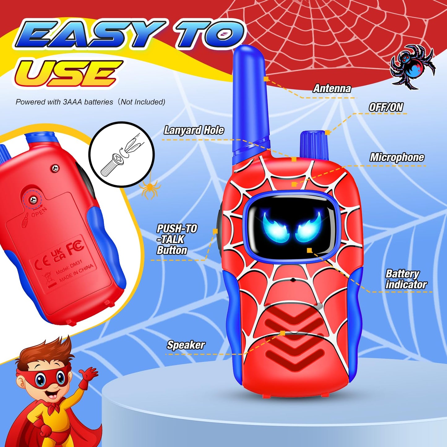 Walkie Talkies Toys For Kids Ages 3-8: Gifts Walkie Talkies With Glowing Eyes For 3 4 5 6 7 8 Year Old Boys Kids Toddlers Easter Birthday Gift Outdoor Camping Toy For Boy Kid Toddler Age 3-5 5-7 4-6