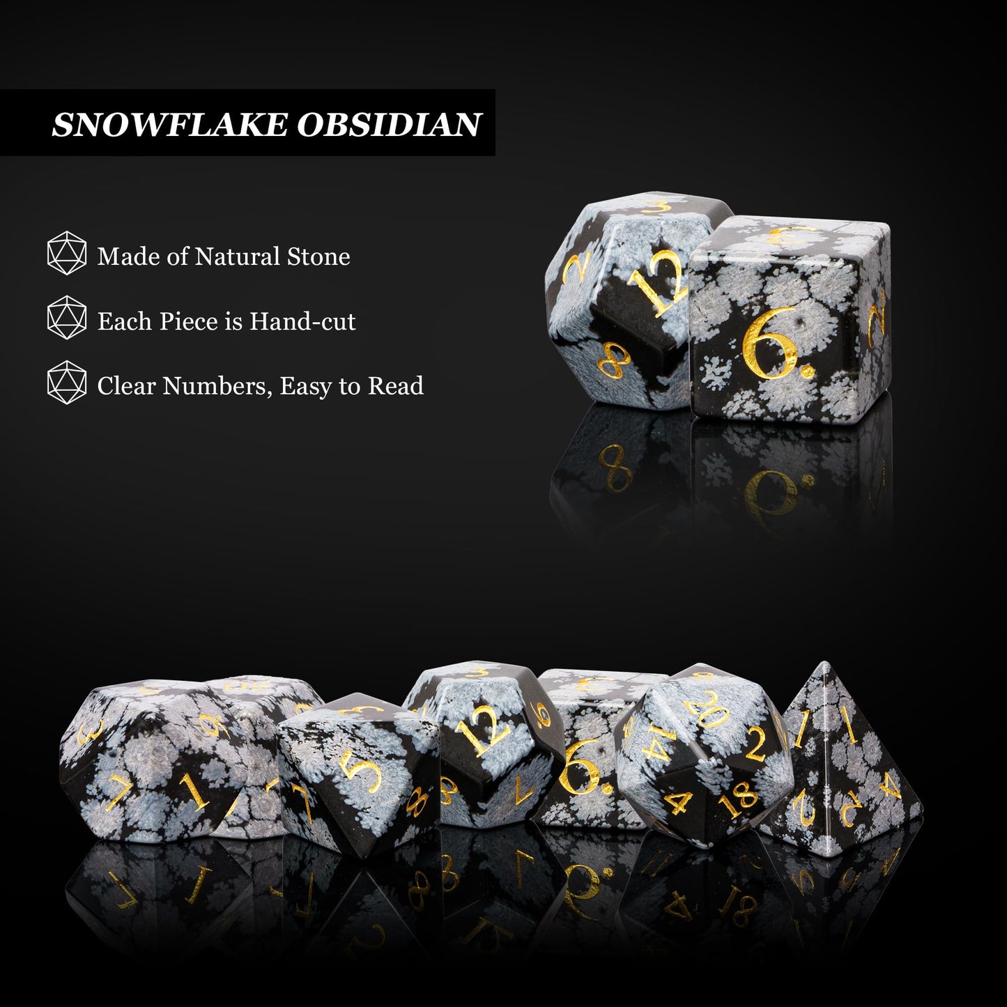 UDIXI Gemstone Dice Set DND, 7PCS Natural Snowflake Stone D&D Dice Set with Leather Gift Case for Dungeons and Dragons Table Gam